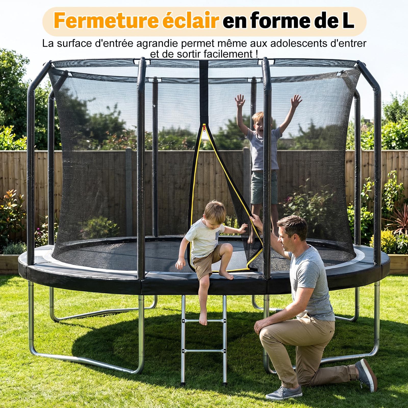 Devoko Trampoline d'extérieur - Grand Ovale 10 x 7FT 12 x 8FT, Trampoline Familial 3 en 1 avec Filet de sécurité, Cadre métallique Robuste, adapté aux Enfants et aux Adultes