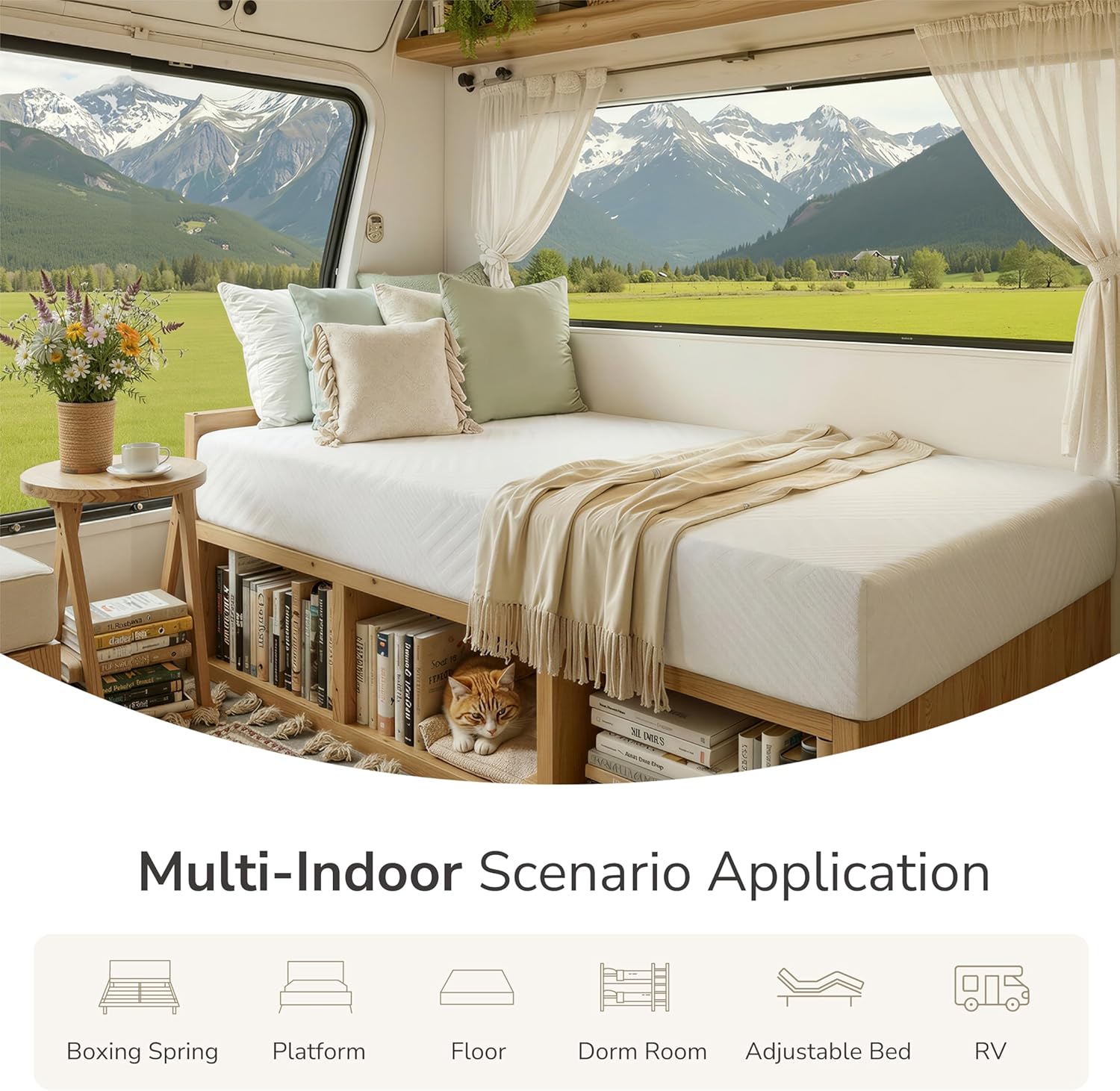 MLILY Short Queen RV Mattress in a Box, 10 inch Mattresses for RVs, Campers & Trailers, Green Tea Memory Foam Mattress for Cool Sleep & Pressure Relief, Medium, 60" x 75"