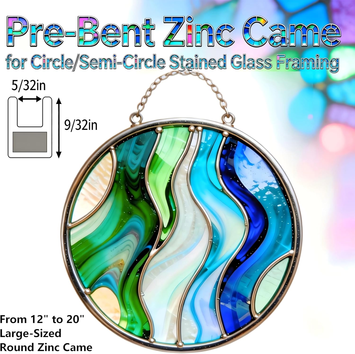U Zinc Came, Pre-Bent Circular Zinc Framing for Stained Glass, 10 Strips Face 9/32", Width 1/4" U Channel Zinc Came with 5 Different Diameters (12", 14", 16", 18", 20")