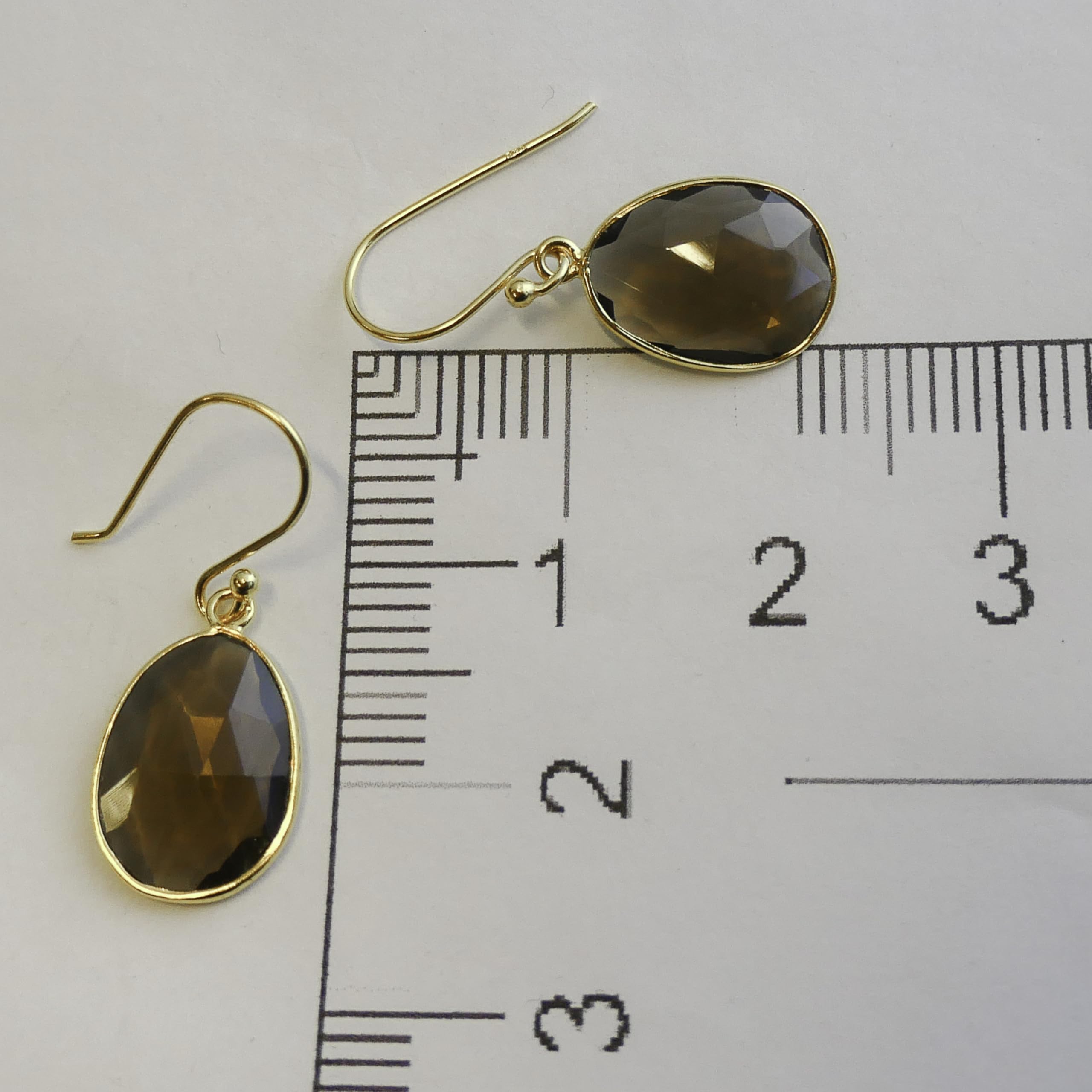 Orecchini Pendenti in Argento Sterling 925 Placcato Oro con Quarzo Fumé Naturale - Design Elegante e Raffinato per Donna - Gemme a Forma Libera Sfaccettate