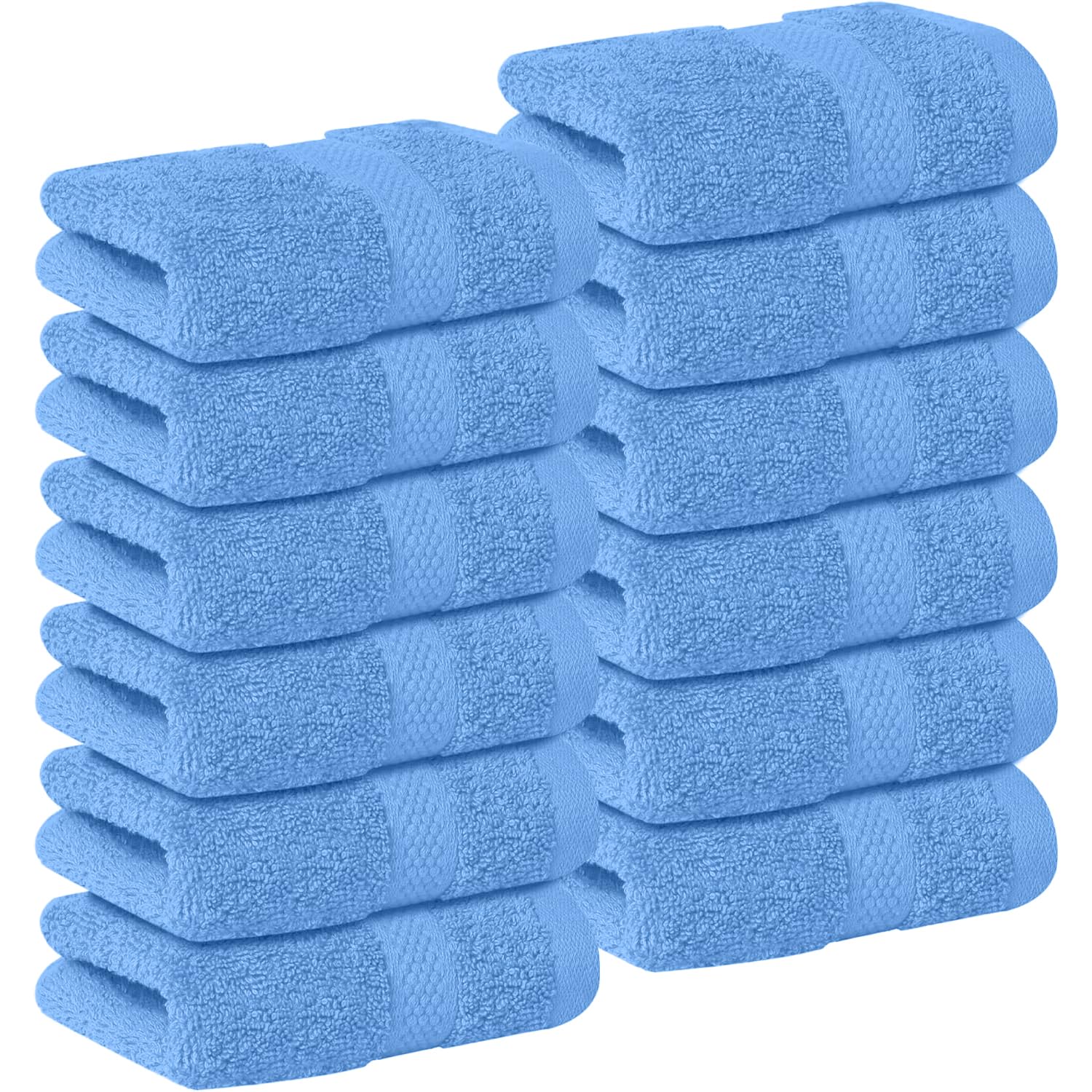 DAN RIVER 12-Pack Premium 100% Cotton Medium Blue Face Towels for Bathroom - Reusable Face Wash Cloths for Showering 12x12 Inches - 550 GSM Super Soft &amp; Absorbent Luxury WashCloths for Body, Spa &amp; Gym