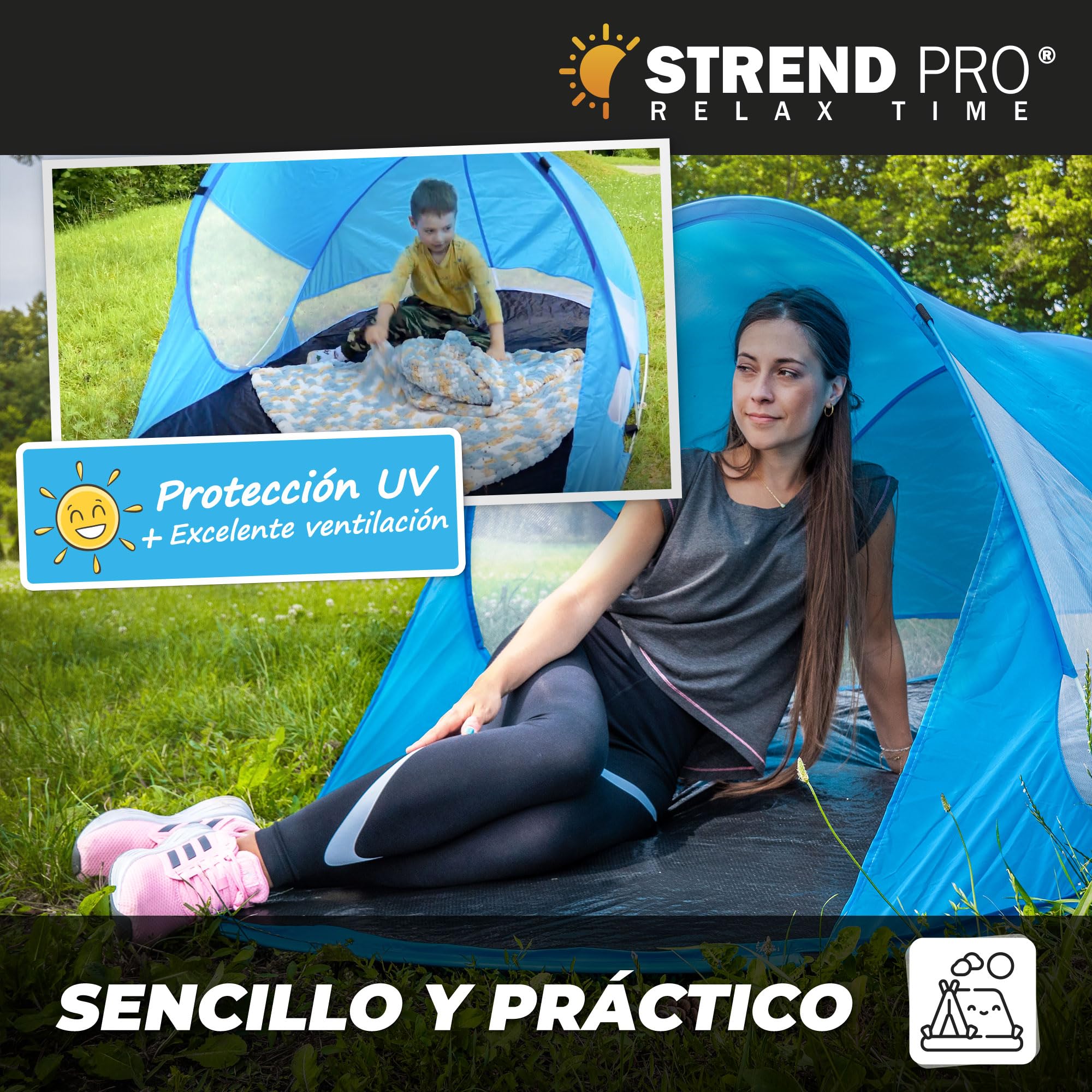 STREND PRO Tienda de campaña Pop Up 190x120x90 cm Protección UV Playa
