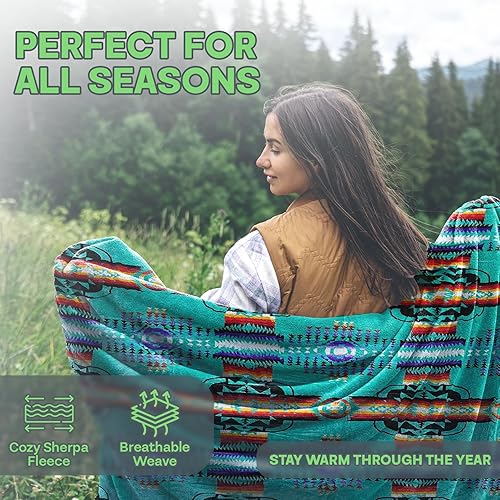Miniatura 2 de Sacred Thread Manta de forro polar, manta de forro polar azteca del suroeste, manta de nativos americanos para sofá, sofá y cama, manta reversible