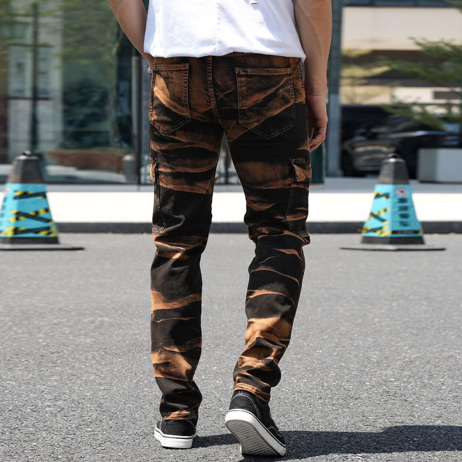 Generisch Pantalones cargo para hombre Slim Fit: pantalones de chándal con muchos bolsillos pantalones deportivos con puños pantalones de exterior elásticos pantalones de ocio con impresión pantalones