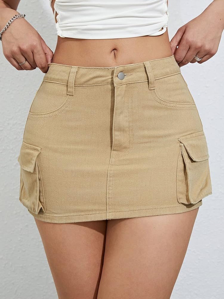 Amazon.com: Floerns Women's Low Waist Denim Cargo Skirts