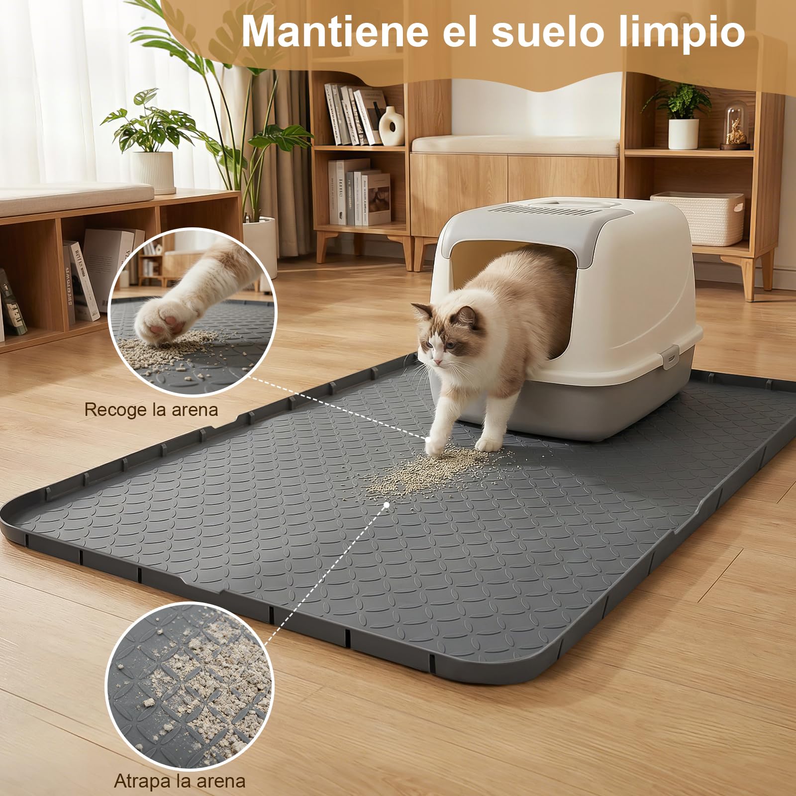 Pack de 2 Alfombrillas Arenero Gato en Silicona 86×55 cm – Impermeables, Antideslizantes, Atrapan la Arena, Fáciles de Limpiar – Ideales para Hogares con Múltiples Gatos, Gris
