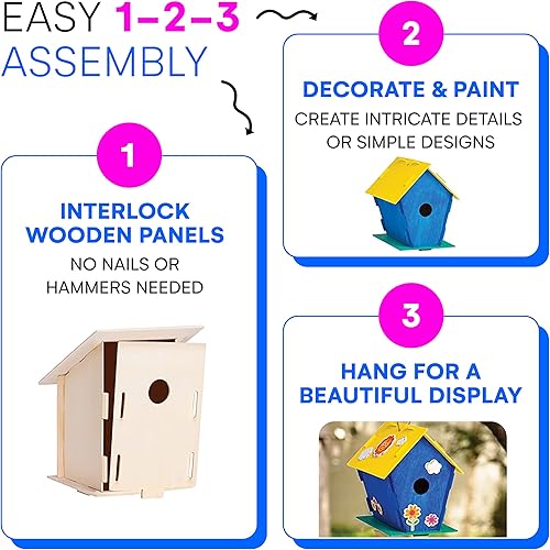 Miniatura 2 de Neliblu 6 casas de pájaros de madera para manualidades, para niños, manualidades para adultos, con kits de casa de pájaros de madera sin terminar,
