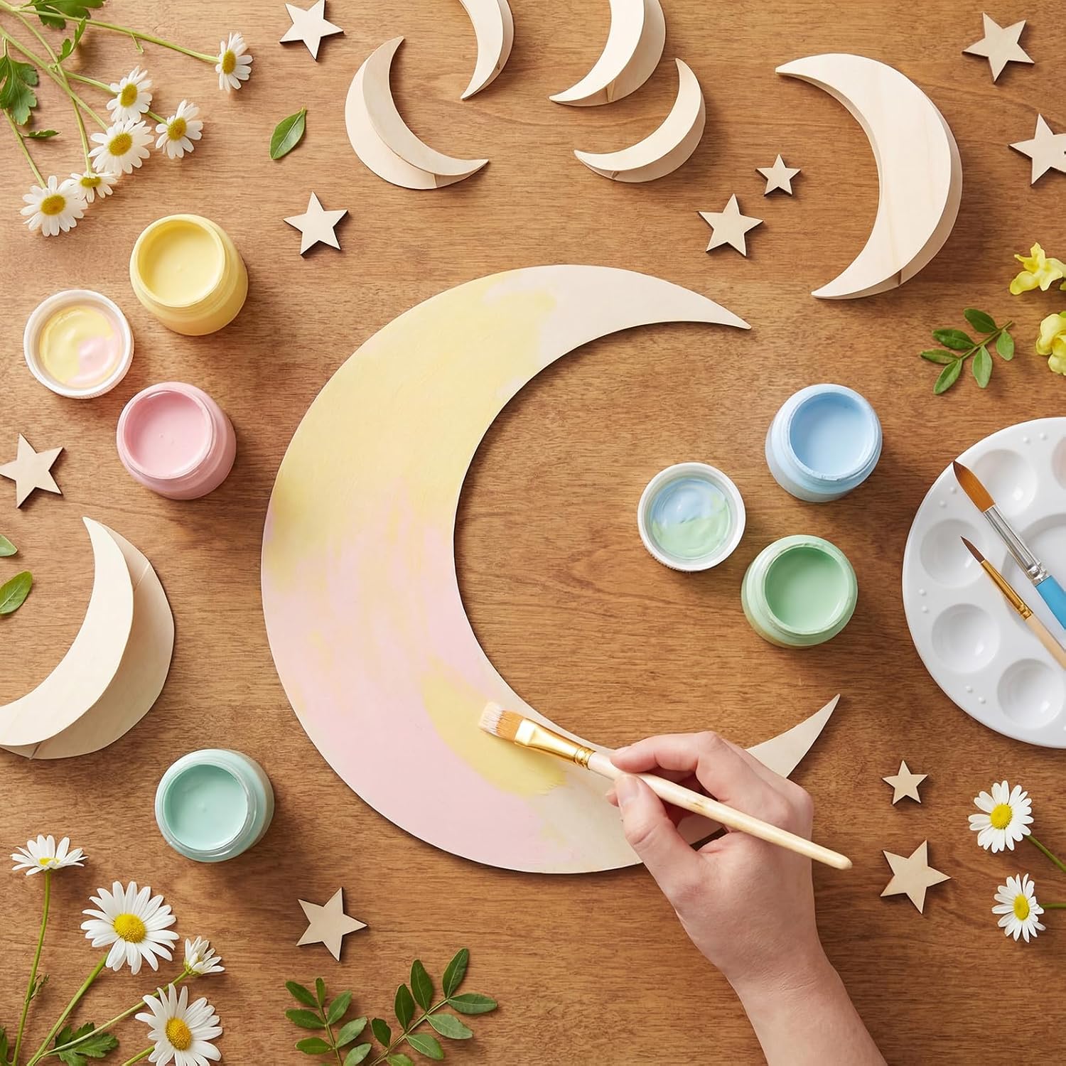 12 Pack 12 Inch Unfinished Wood Crescent Moon Cutout for Crafts