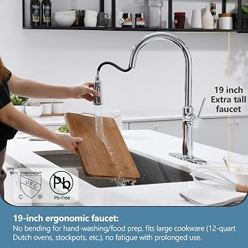 Polished Chrome Kitchen Faucets Solid Brass High Arc One-Handle Kitchen Faucet with Pull Down Sprayer,Kitchen Sink Faucets with Escutcheon