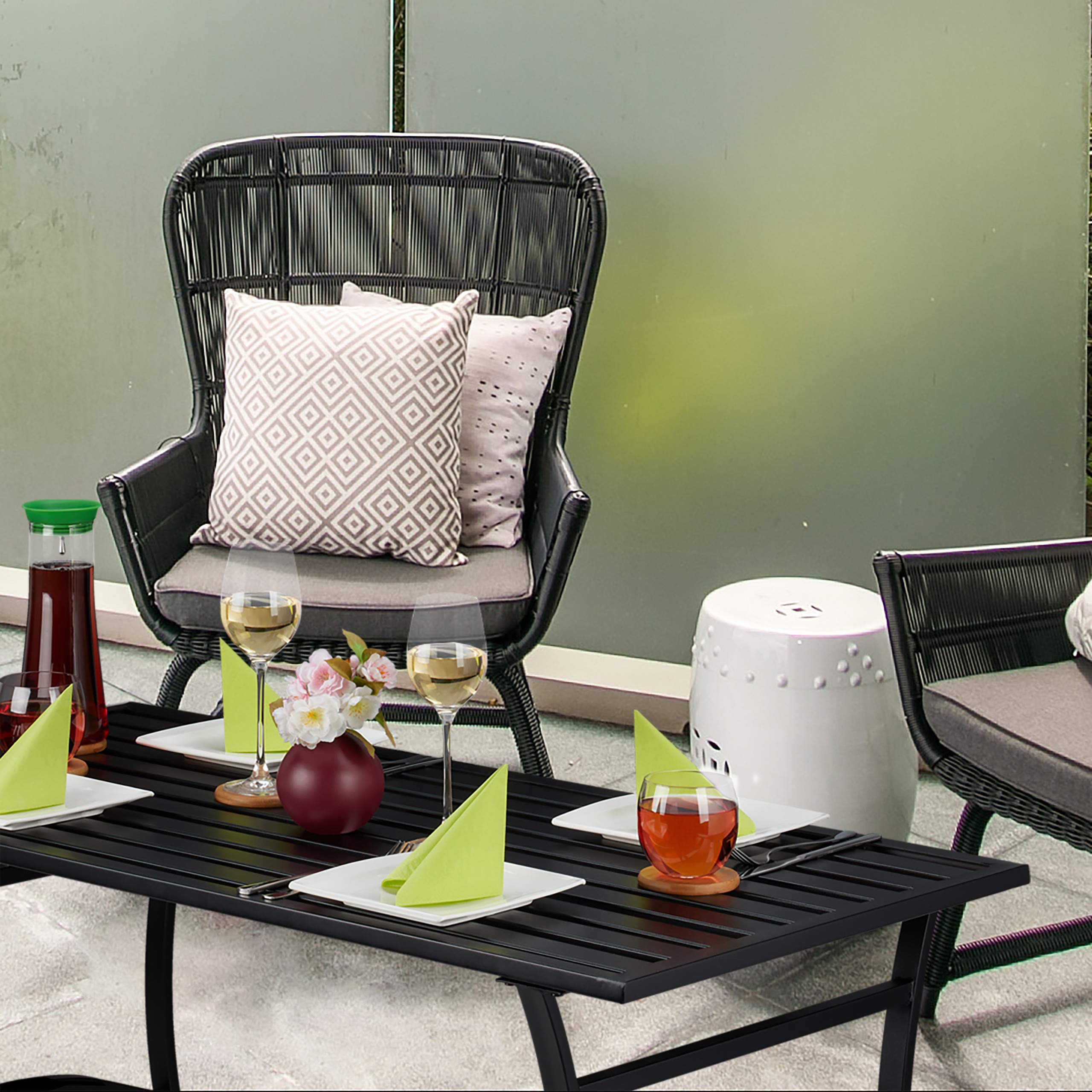 Relaxdays Tavolo da Giardino, Rettangolare, Terrazza & Balcone, Arredamento da Esterno, Metallo, 55,5x120x60cm, nero