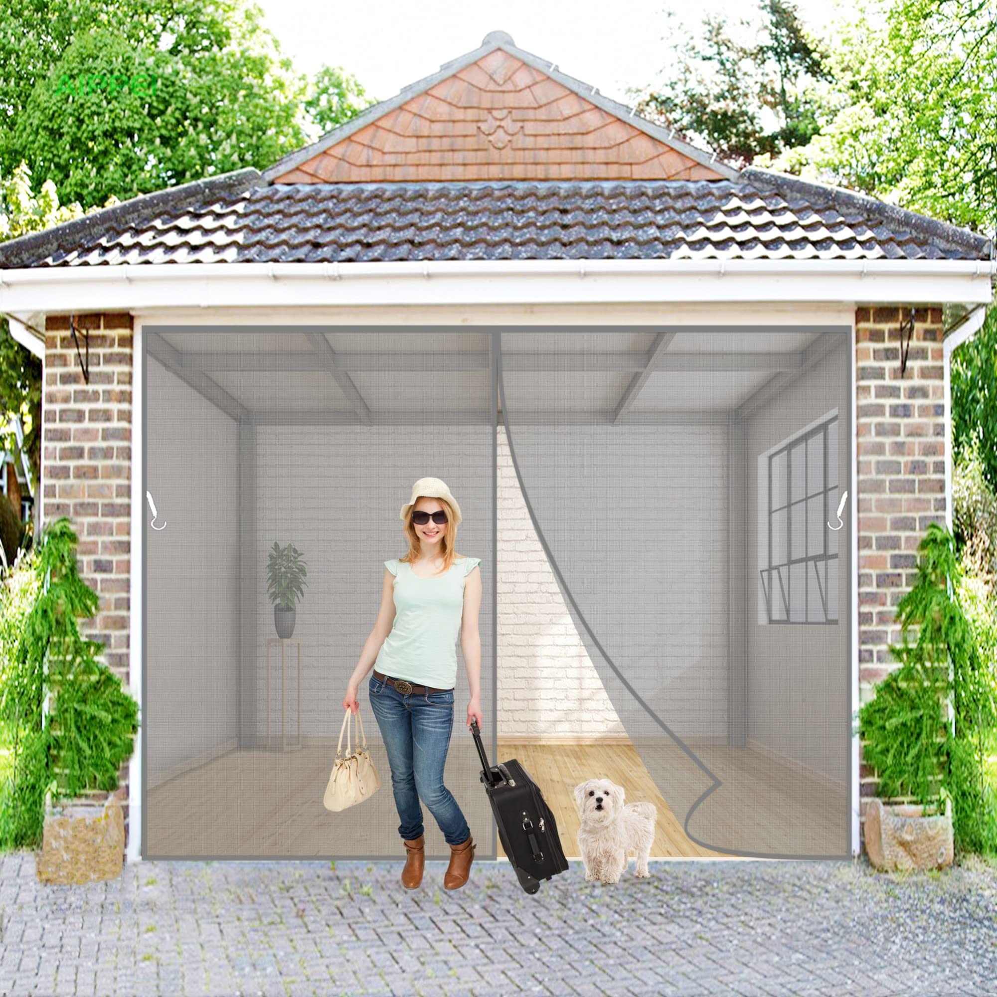 Moustiquaire magnétique porte 145x255 rideau anti-mouche sans percer amovible gris terrasse
