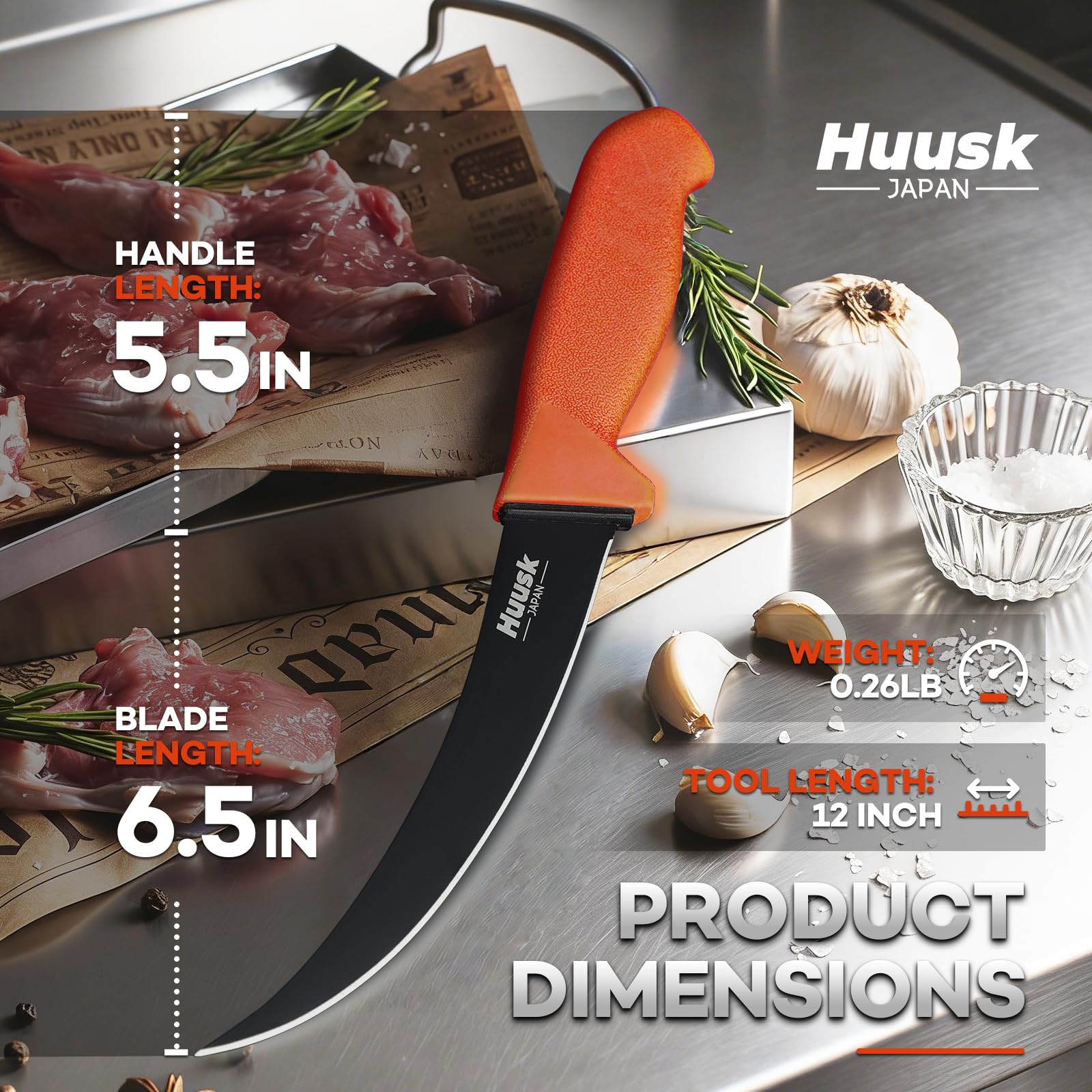 Huusk Curved Boning Knife - 6" Filet Knife -5