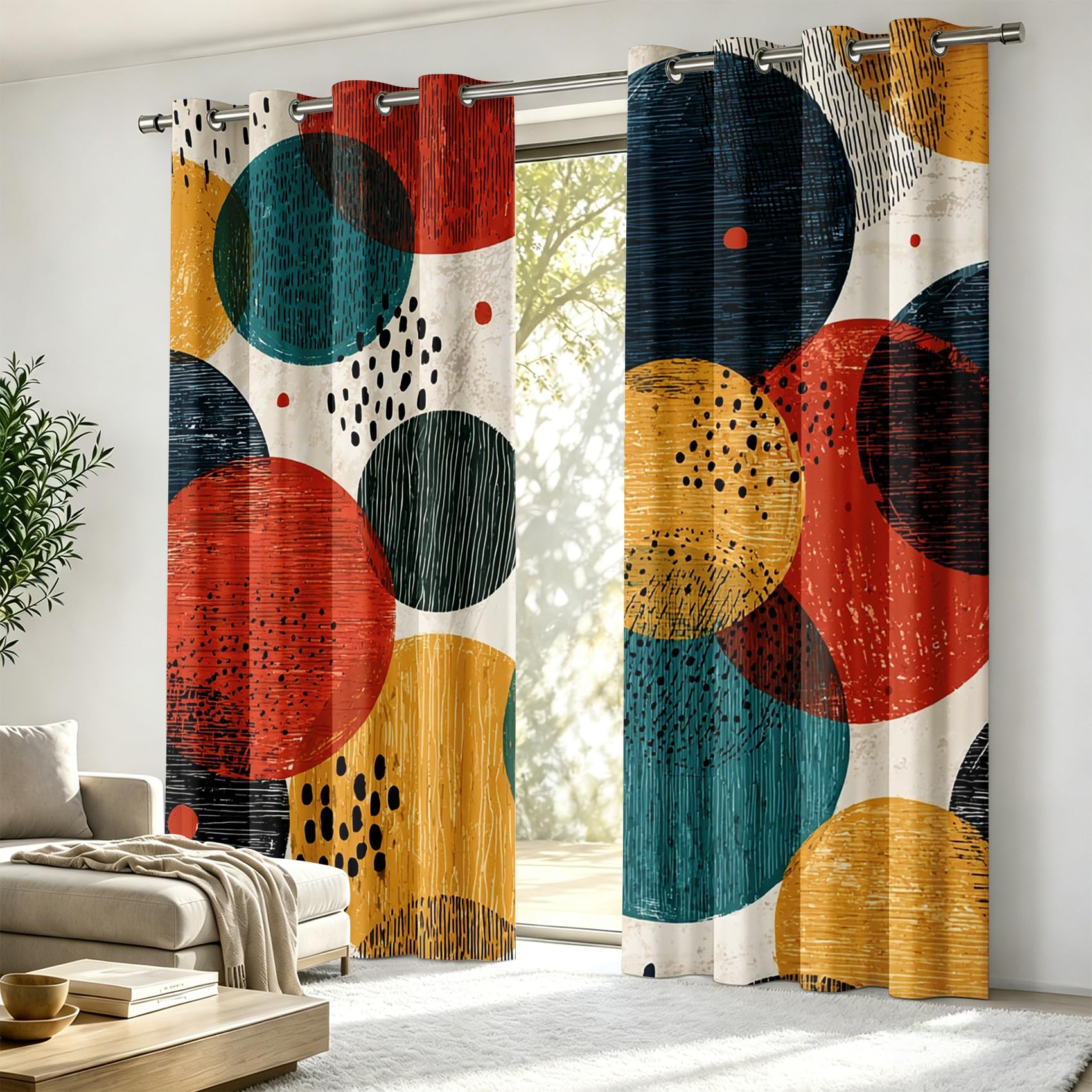 Luxfieo Abstract Blackout Curtains for Living Room Bedroom - 108 Inch Drop Curtains 90x108, Colorful Geometric Multicolor Polka Dot Modern Patterned Window Treatments, Thermal Eyelet Drapes 2 Panels