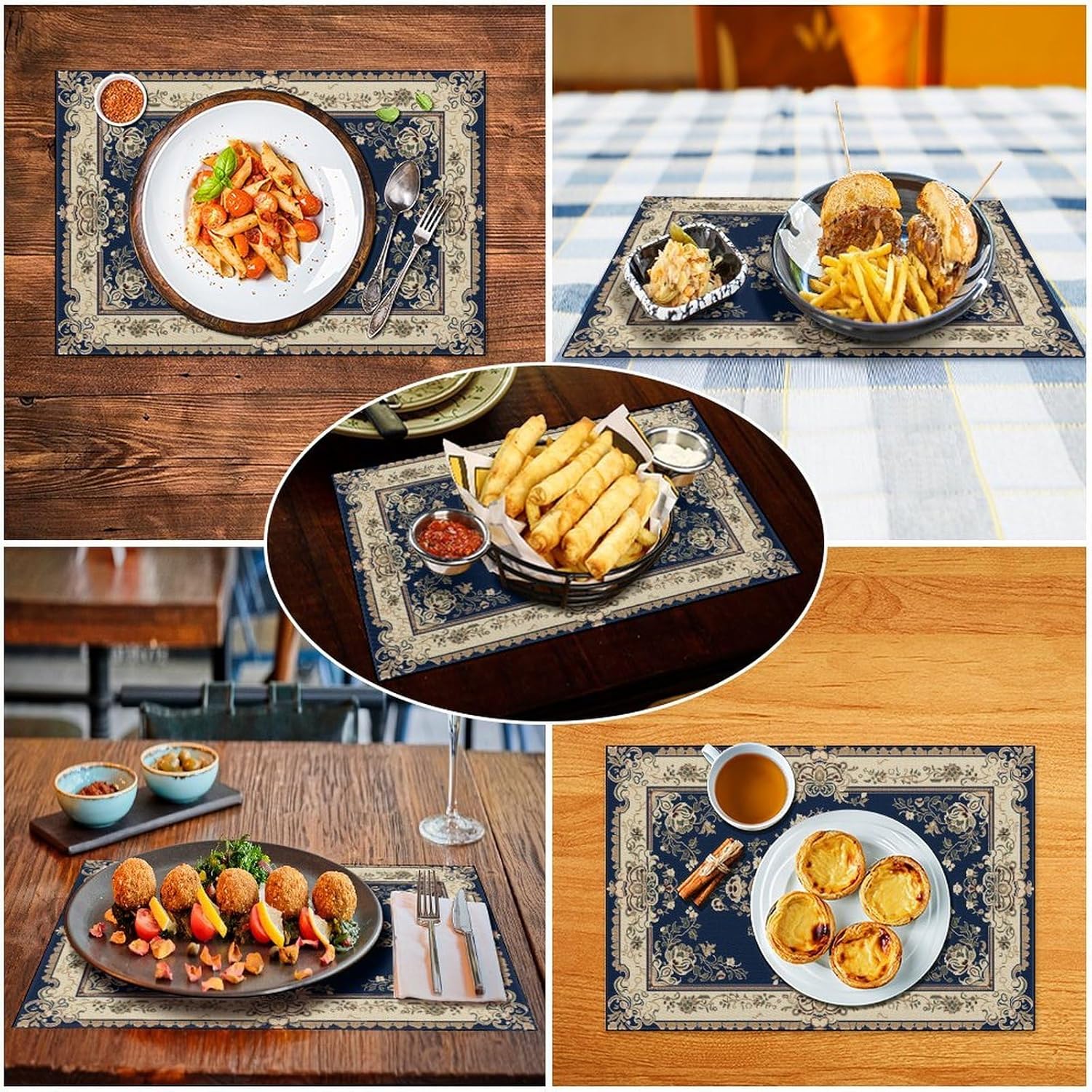 Turkish Pattern Placemats Rustic Persian Carpet Turkish Original Tribal Floral Bohemia Vintage Coffee Table Washable Place Mats 12x18Inch for Dining Kitchen Farmhouse Decor 6 PCS