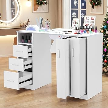 Manicure Table Salon Station, Nail Desk for Nail Tech with Dust Collector