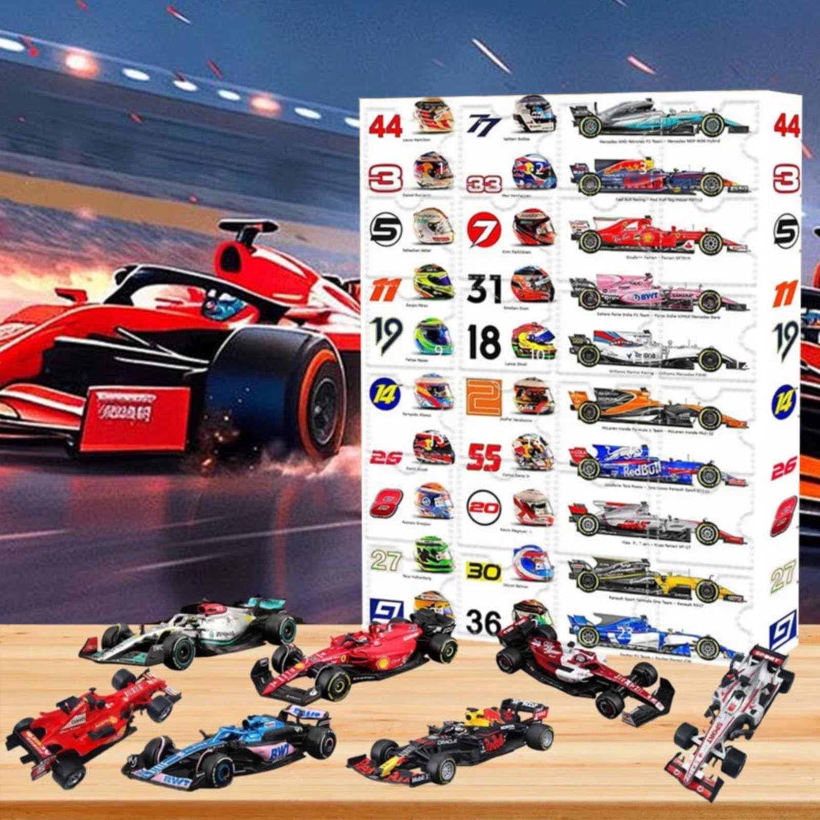Racing Car Advent Calendar 2024 World Championship 24 Days Christmas Countdown Calendar Contains 24 Gifts for Fans, Super Cool Man's Ultimate Dream Car Collection Toys for Christmas Gift (2024S)