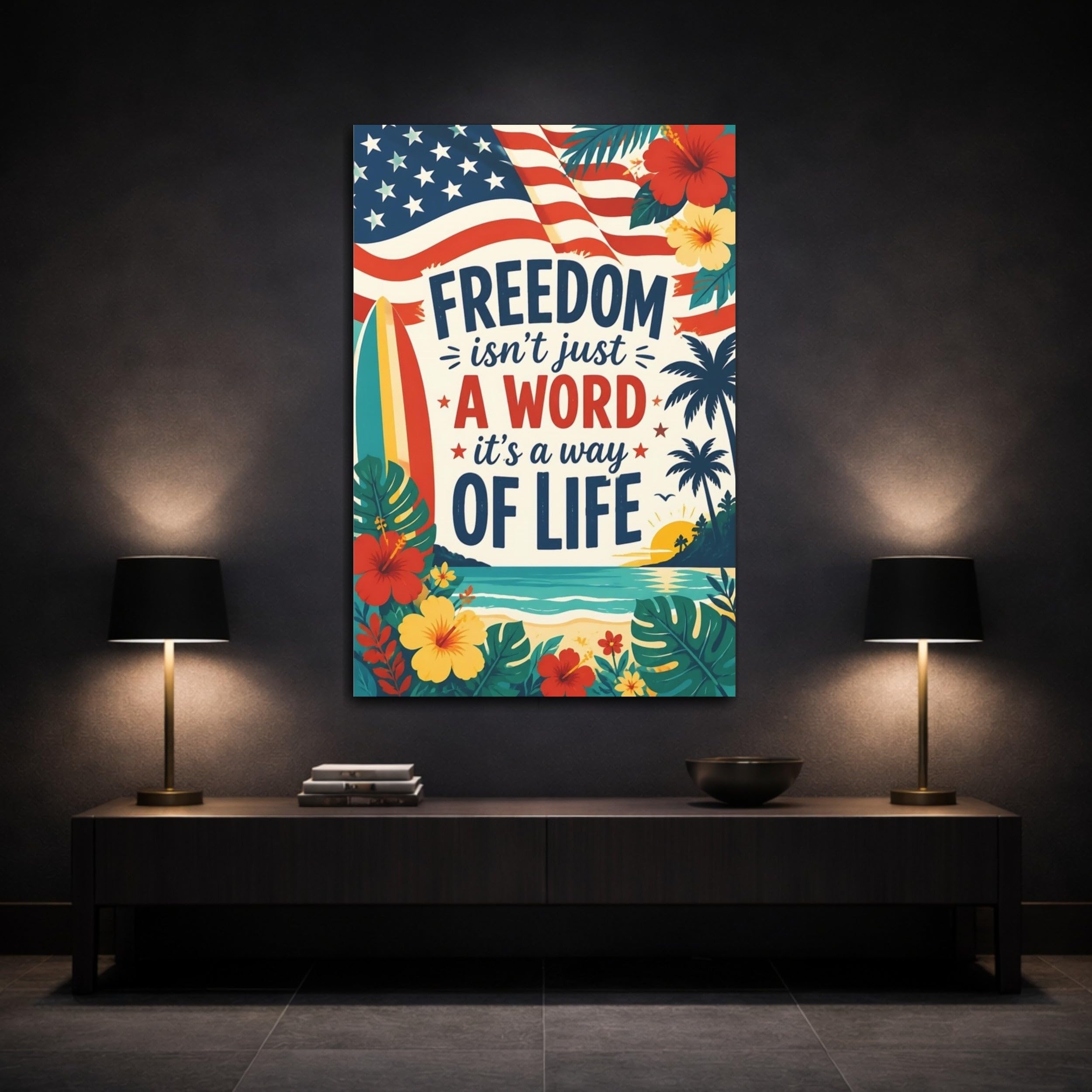 Freedom Beach Wall Art Canvas Print – Living Room Decor, Above Sofa 12×18 inch (30×45 cm) - Vertical / 1.25 inch (3 cm)
