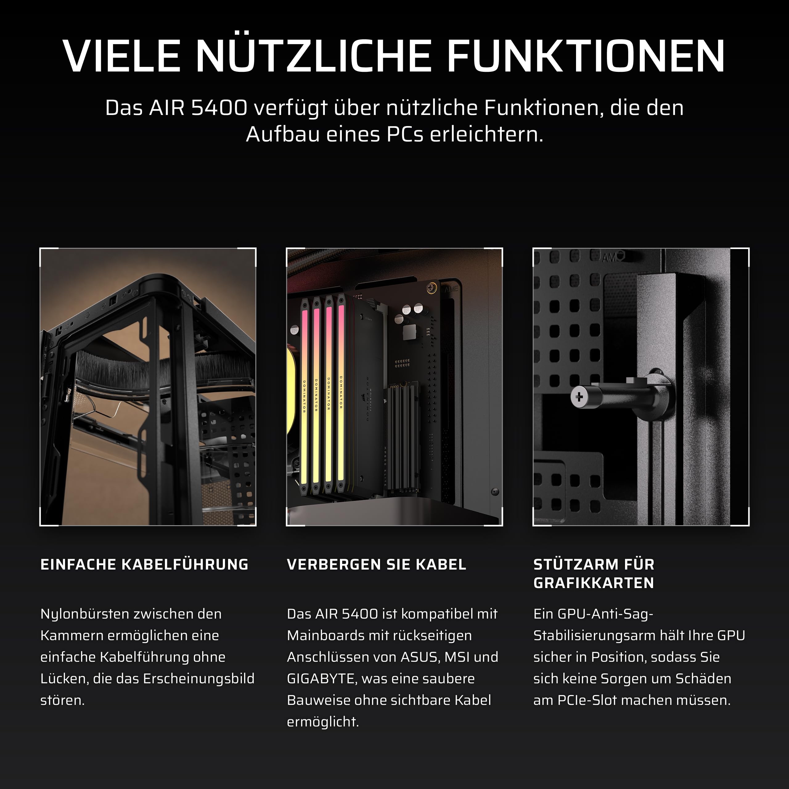 CORSAIR AIR 5400 LX-R RGB iCUE LINK Mid-Tower PC-Gehäuse – Schwarz | Dreifach-Kammer, 3x Vorinstallierte Reverse-Rotor LX-R RGB-Lüfter, Reverse Motherboard-Unterstützung