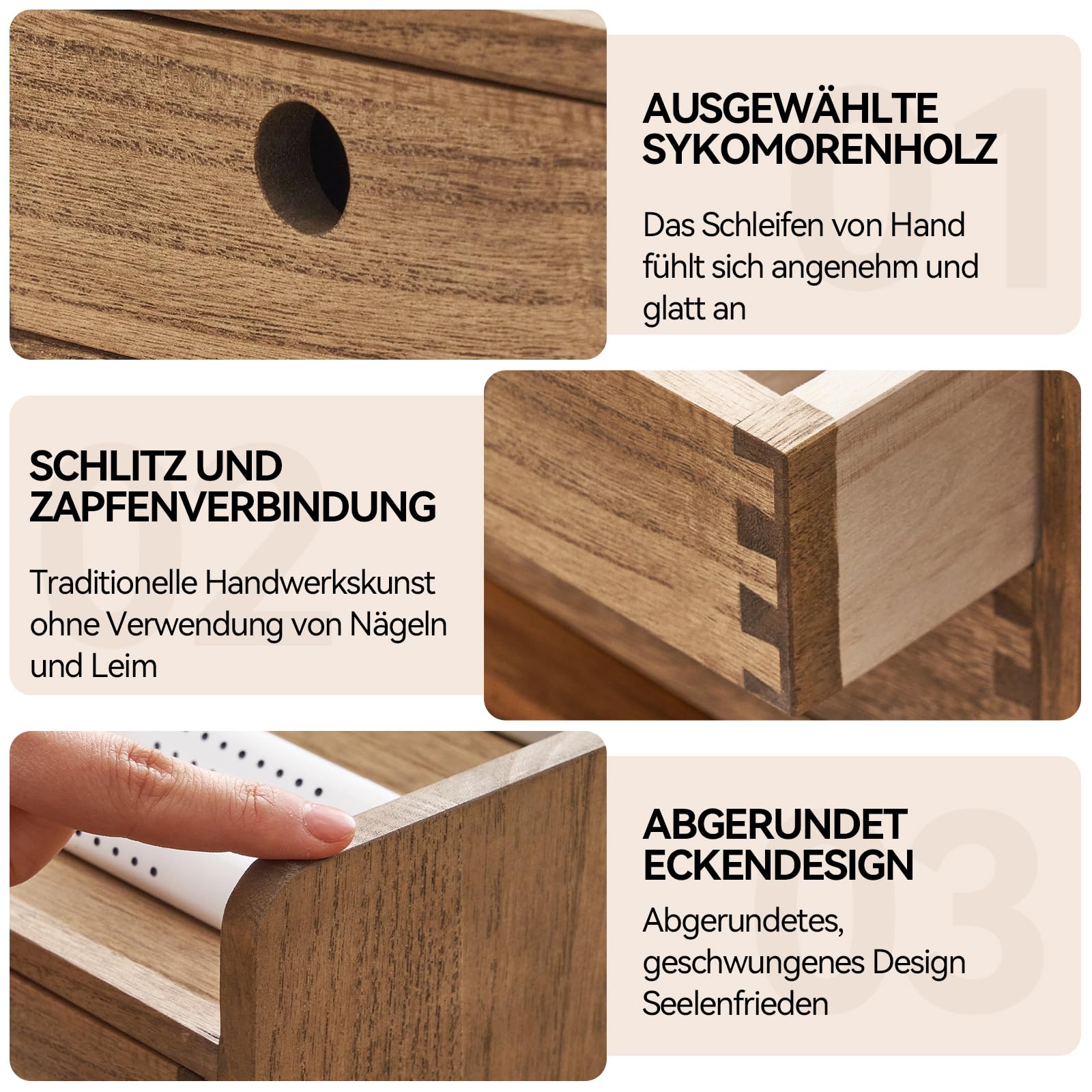 KIRIGEN Holz-Schreibtisch-Organizer mit 3 Schubladen und 1 Einlegeboden Heimarbeitsplatz Bürobedarf Holzaufbewahrungsbox Regal Case Hold Makeup Box Dunkelbraun