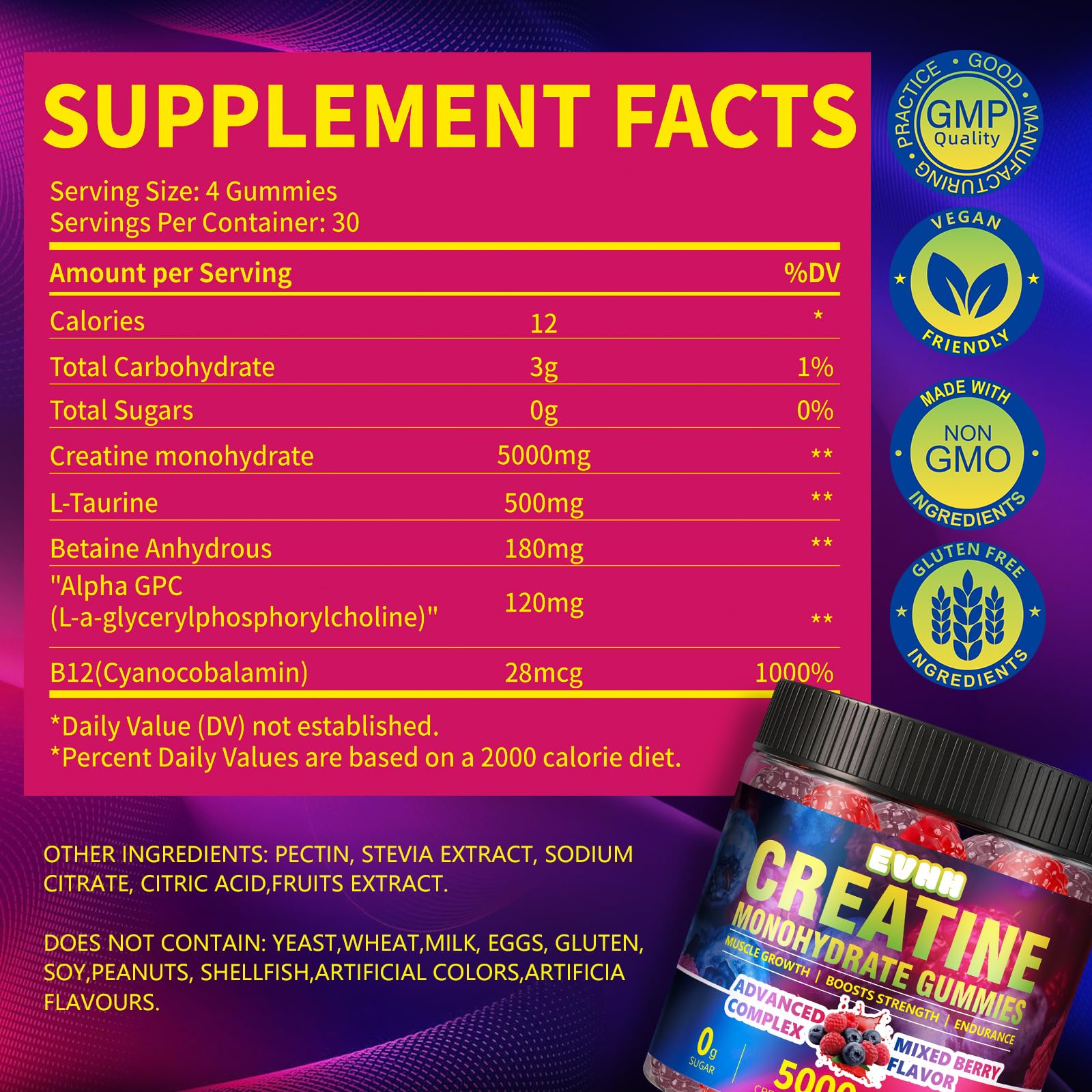 Creatine Monohydrate Gummies 5000mg, Mixed Berry, 120 Count — Amazon image 6