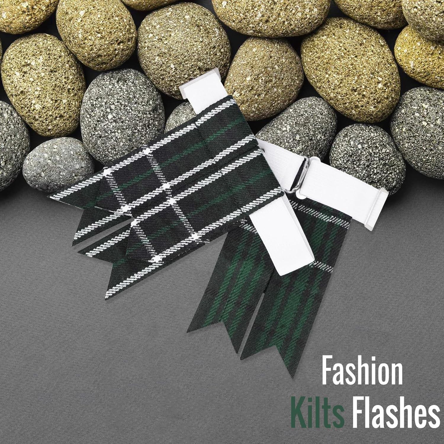 Kilt Flashes for Men with Heavy Buckle Adjusters, Plain & Tartan Kilt Sock Flashes (MacLean Hunting) - Image 5