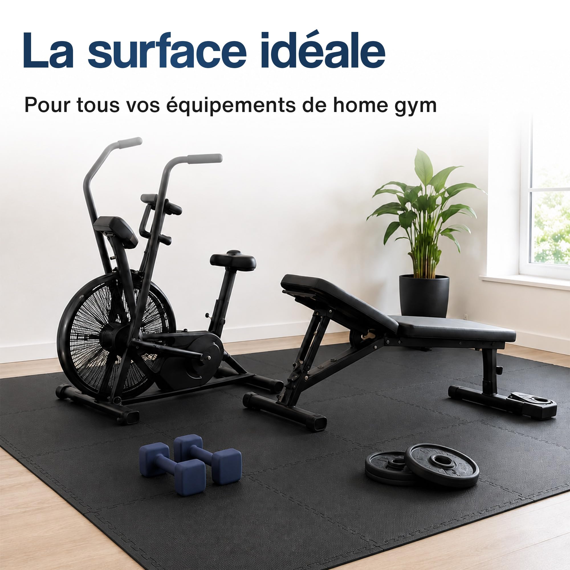 Hulser Tapis puzzle de fitness - 60 x 60 x 1,2 cm - Tapis de protection de sol pour salles de sport et maison - Pour appareils de fitness - d'entraînement