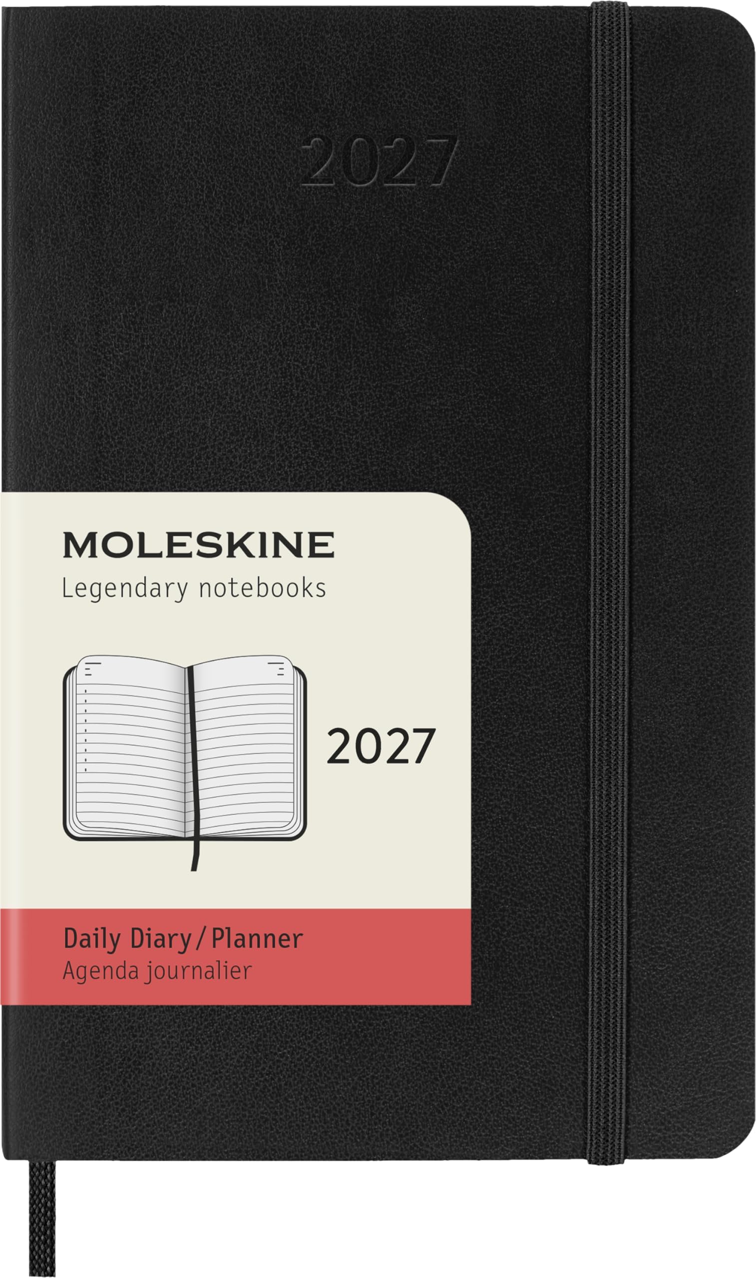 Moleskine Daily Planner 2027, Soft Cover 12 Month Diary with Elastic Closure, Pocket Size 9x14 Cm, Black