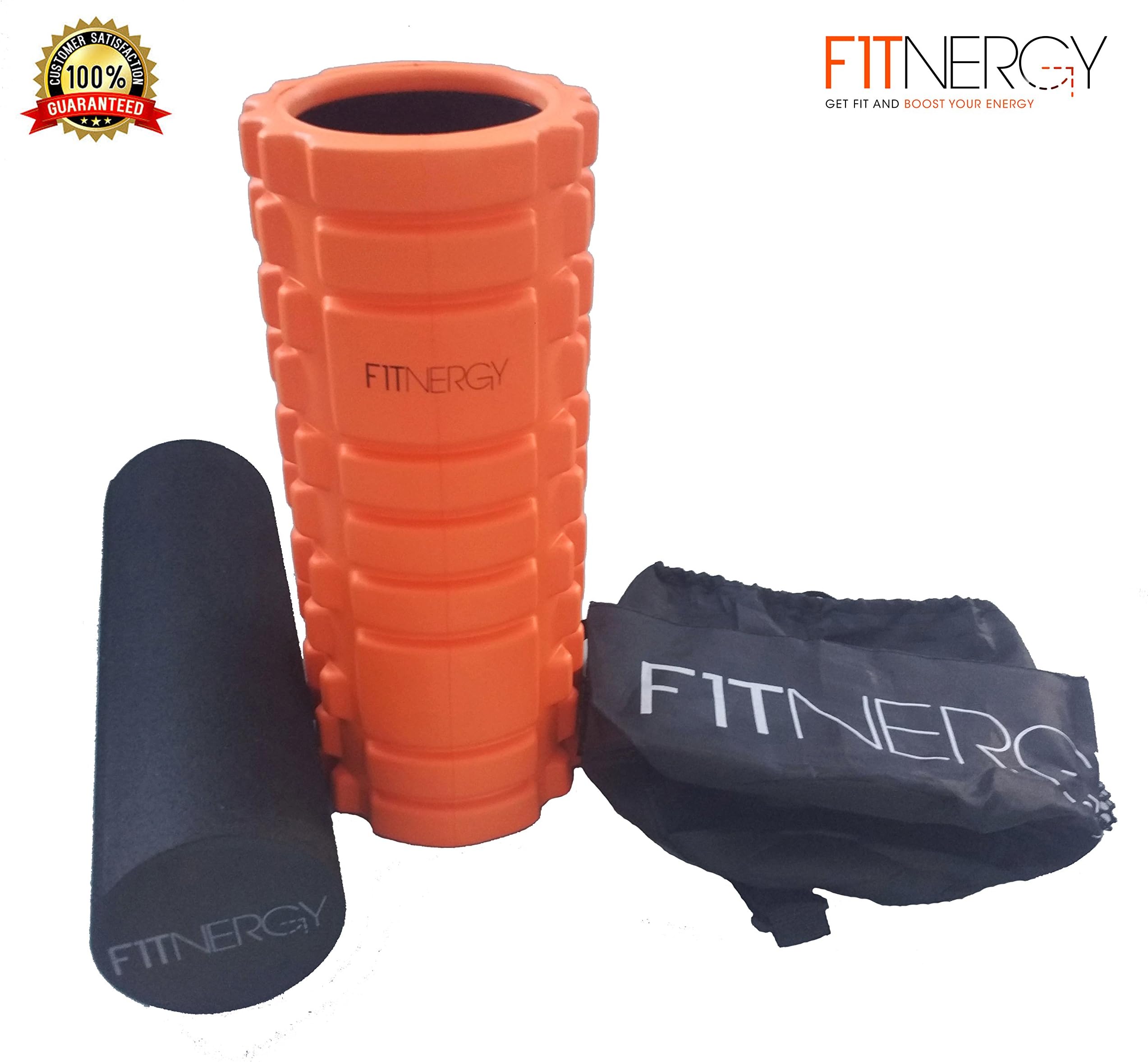 F1TNERGY 2 in 1 Foam Roller Trigger Point Massage + Extra Firm High Density + FREE CARRYING BAG : Painful Tight Back Muscles Physical Therapy Deep Tissue Exercise Smooth Rollers Shin Splints Yoga