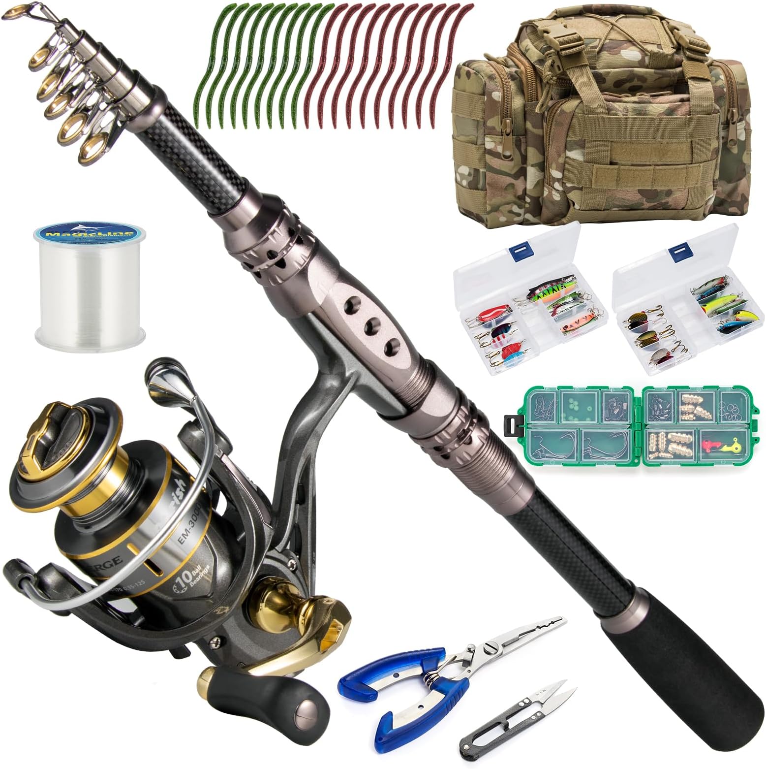 Dr.Fish Fishing Rod and Reel Combos 125-Pieces Telescopic Spinning Pole Reel Gear Equipment Set with Tackle Bag for Adult Collapsible Travel Complete Fishing Set Men Starter Freshwater Saltwater