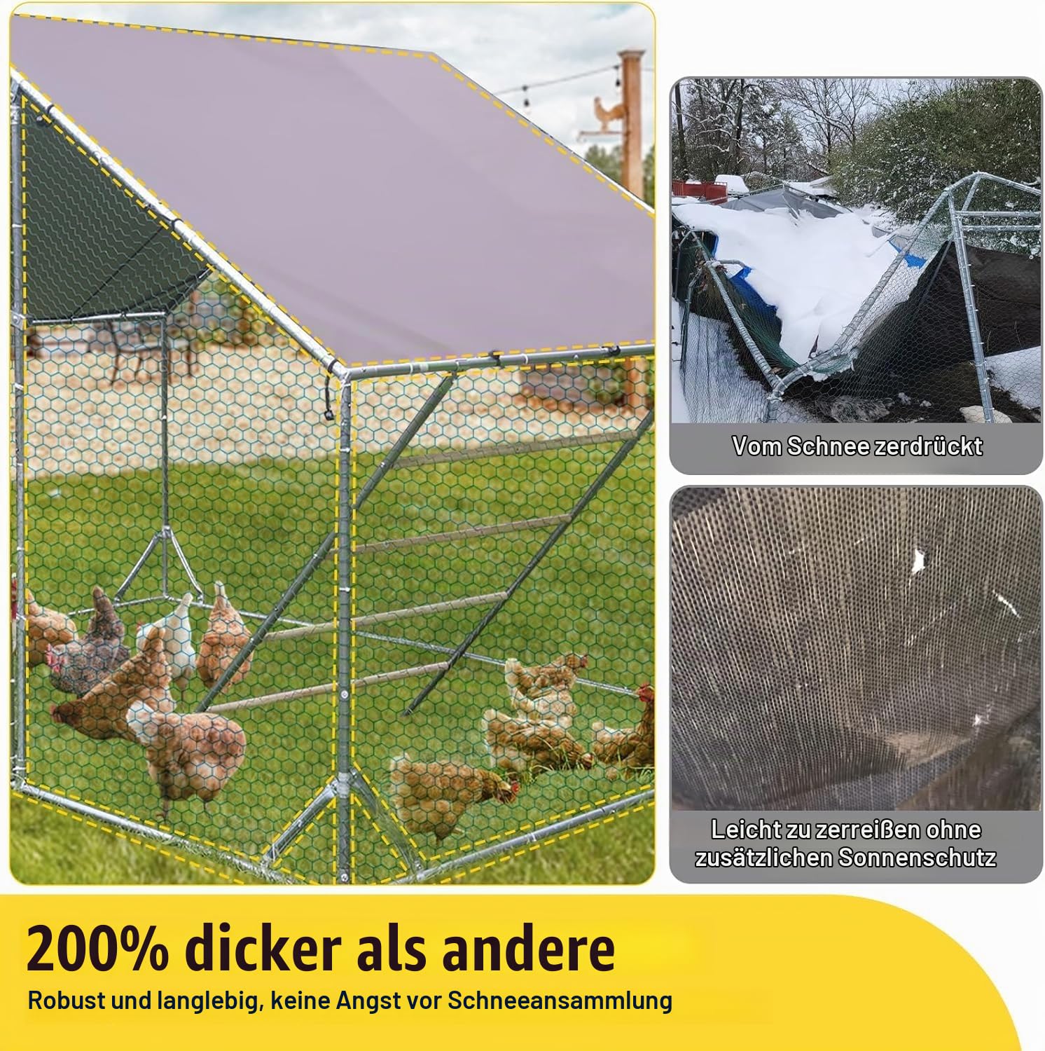 Aivituvin Metall Freilaufgehege Hühnerstall 3x2x2m - Mit Rampe, Wasserdichtetem PE-Tuch und Sicherheitsschloss - freilauf groß für Hühner, Kaninchen und Verschiedene Kleintiere (Silber, 2 x 2 x 3m)