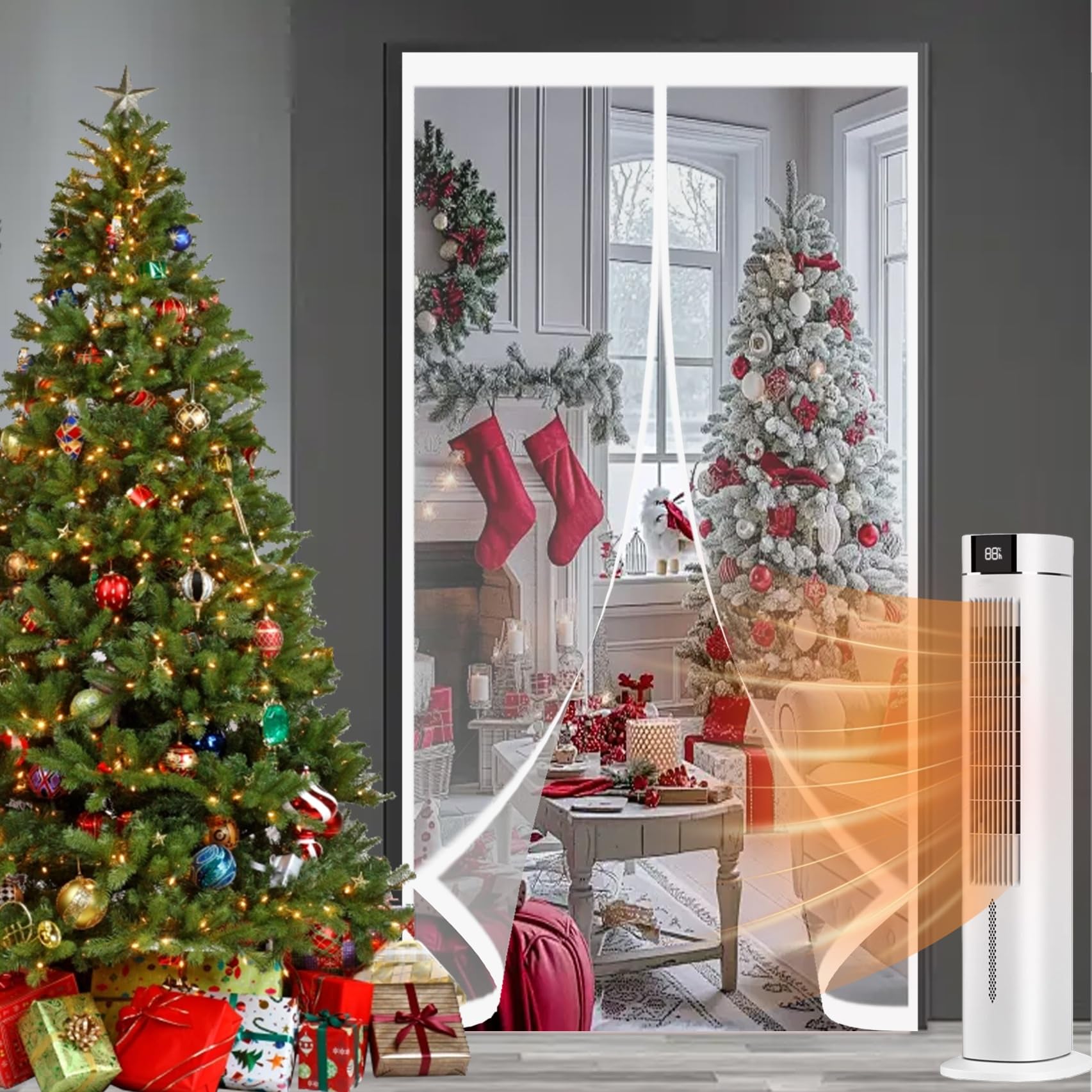 Rideau thermique de porte pour un salon chaleureux en hiver