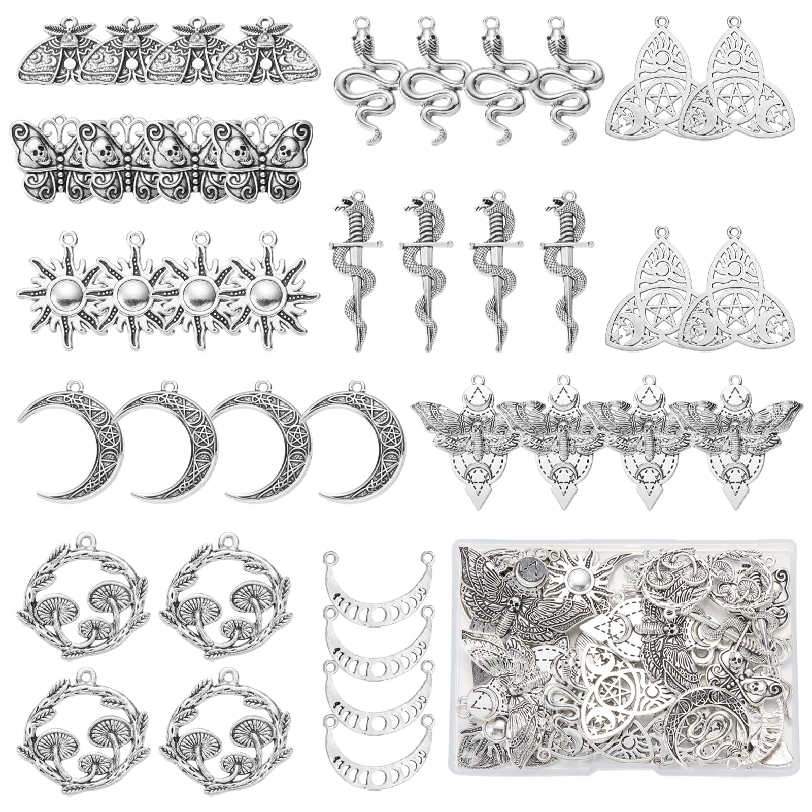 COGCHARGER Gothic Halloween Charms for Jewellery Making, Silver, 40 Pcs