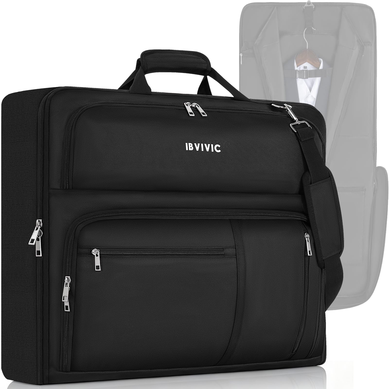 Kleidersäcke für Reisen, 104 cm, wasserabweisend, Handgepäcktasche zum Aufhängen von Kleidung, große Anzug-Reisetasche, wandelbarer Reise-Kleidersack für Hemden, Kleider, Mäntel (schwarz)