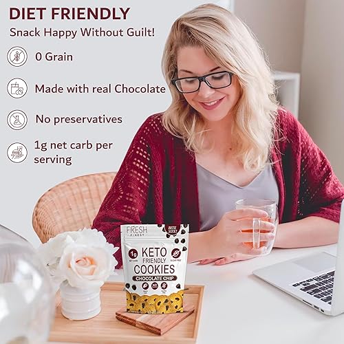 Miniatura 3 de Fresh Finest Galletas con chispas de chocolate keto sin azúcar, sin gluten, delicioso paquete de galletas con chispas de chocolate bajo en