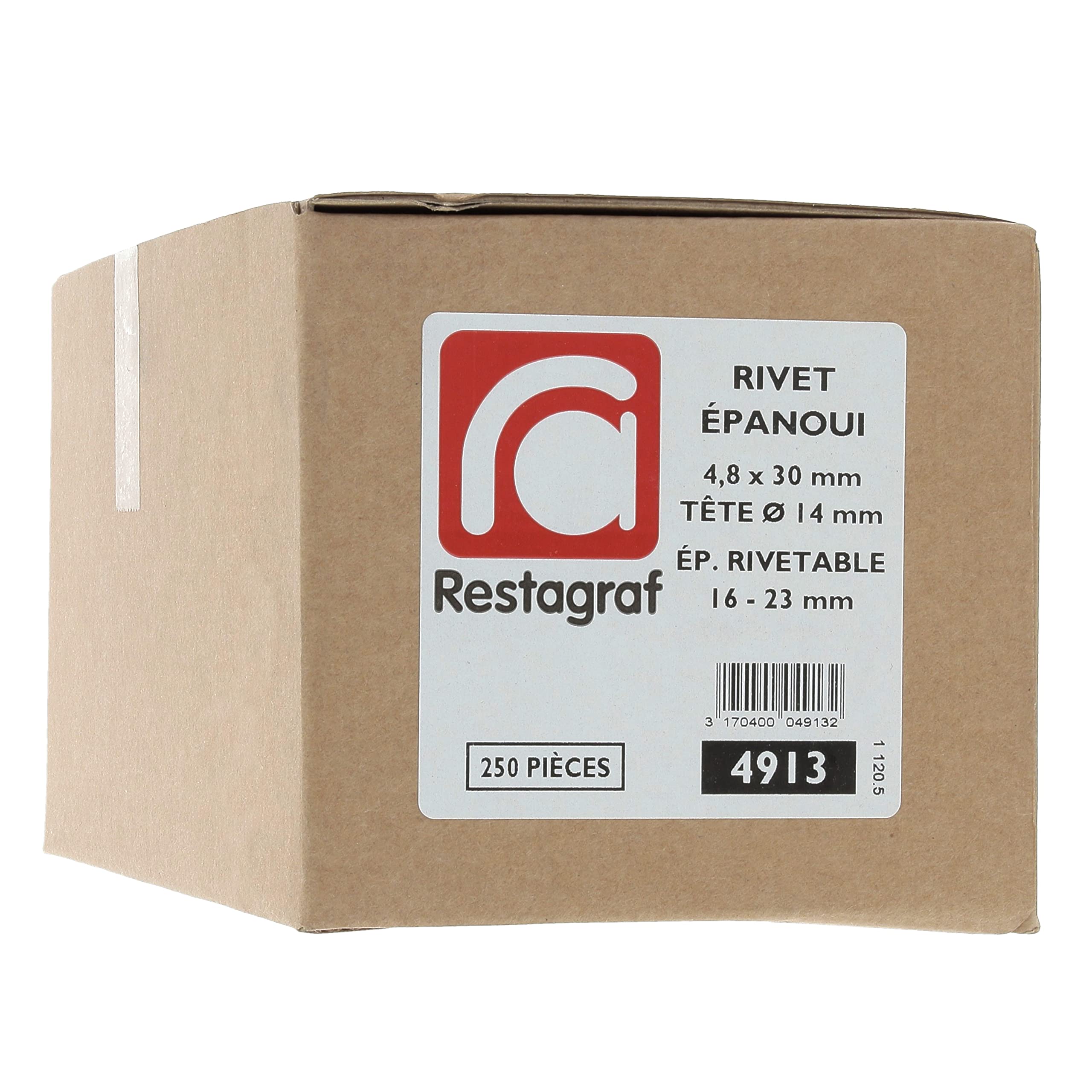 Restagraf - Rivet Épanoui Aluminium & Tige Acier - Diamètre 4,8 mm - Longueur 30 mm - Réf. 4913 - Boîte de 250