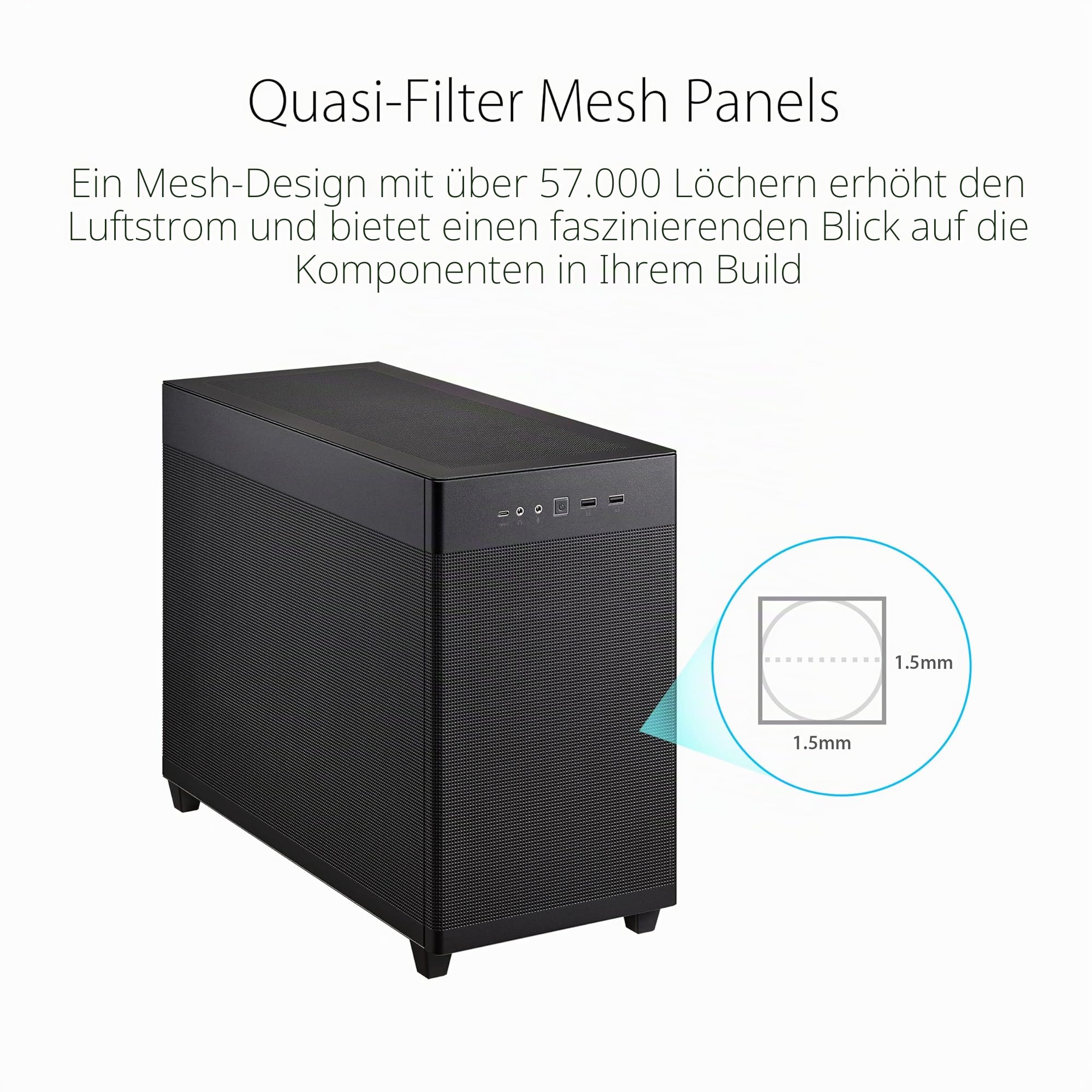 ASUS Prime AP201 MicroATX Gehäuse schwarz (33 Liter, unterstützt 280- & 360-mm-Kühler, Grafikkarten bis 338 mm Länge und Standard-ATX-Netzteile)