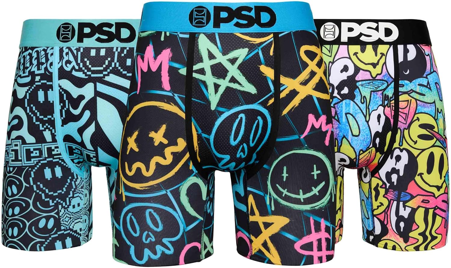 PSD Underwear Mens Boxer Briefs - Smiley Print, Standard Length Packs and Singles, Soft & Breathable Boxer Briefs for Men