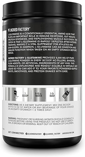 Miniatura 8 de L-Glutamina en polvo de 17.64 oz, 200 porciones  Suplemento en polvo de L glutamina fermentada vegana para recuperación muscular después del