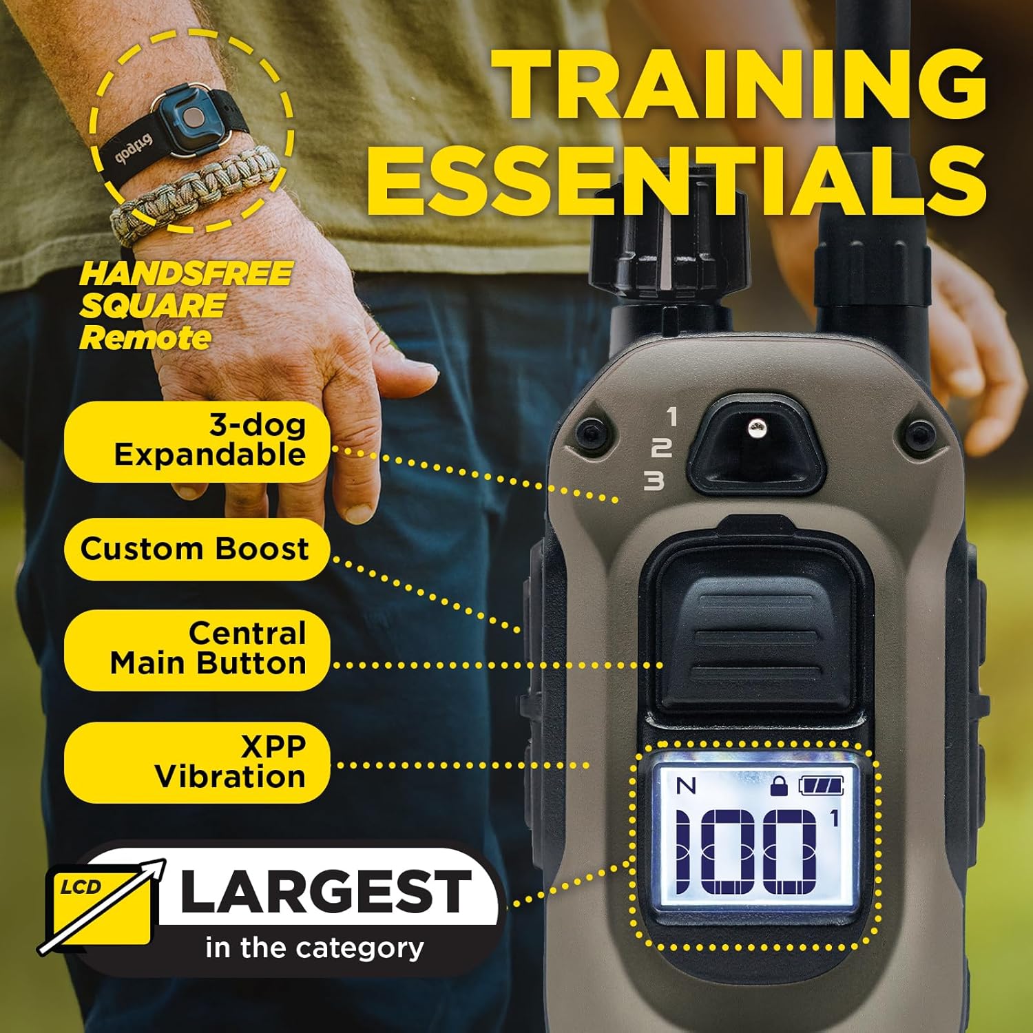 Dogtra 1900X Handsfree E-Collar for Dog Training - 3/4 Mile Range, for Dogs 35 lbs+, Waterproof, 100 Stimulation Levels, Vibration, Tone, Rechargeable - Hands-Free Remote for Dog Owners and Trainers