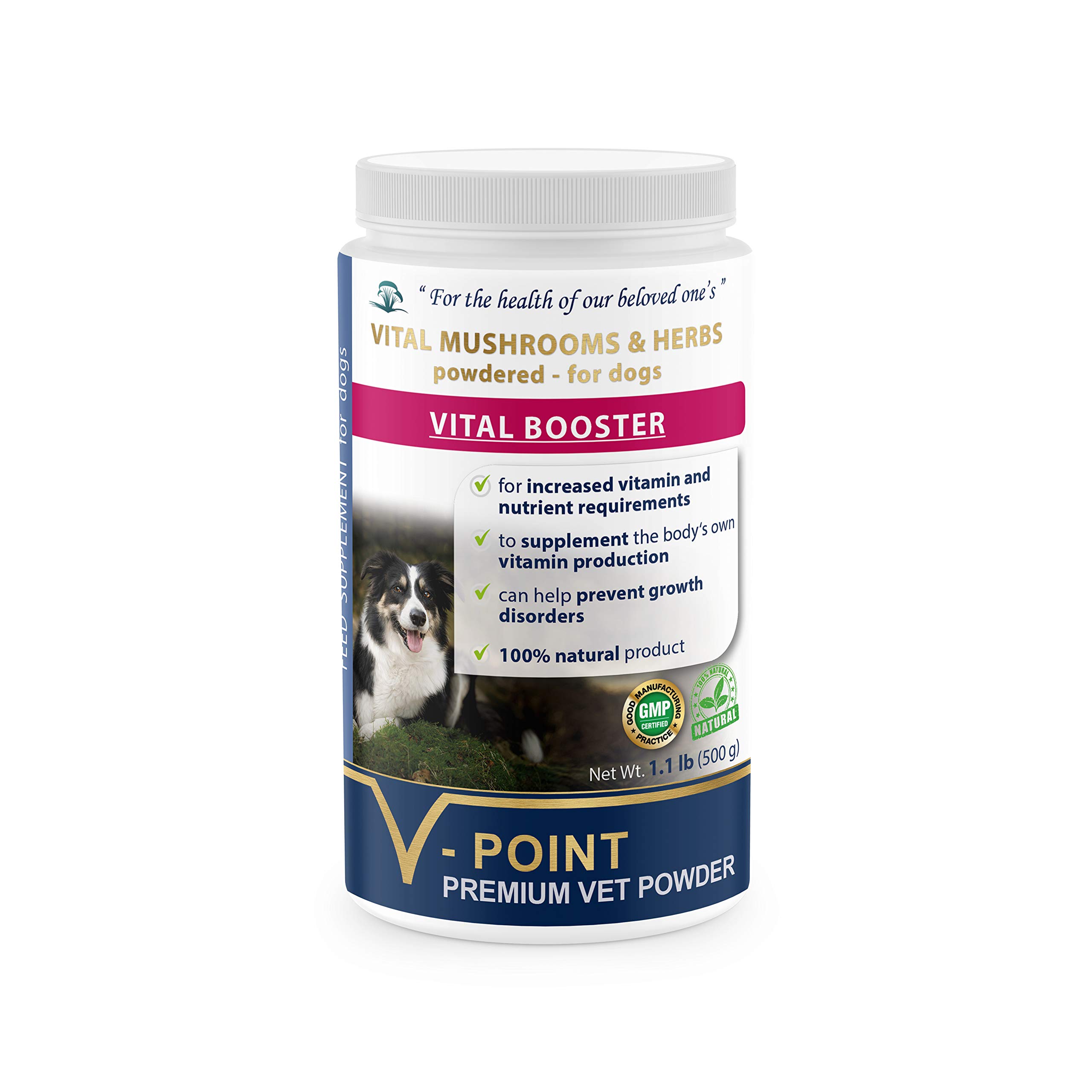 V-POINT Vital Booster for Dogs - Vital Mushrooms and Herbal Powder to Complement The Body's Own Vita