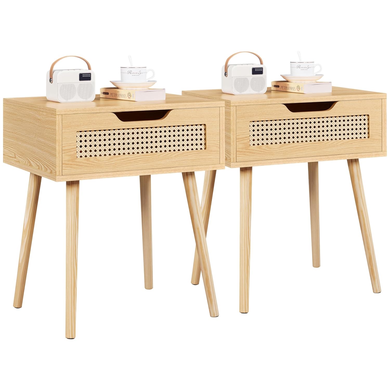 Yaheetech 2 x Nachttisch Nachtkonsole Kommode Schrank Sofatisch Beistelltisch mit Schublade Höhe 57,5 cm