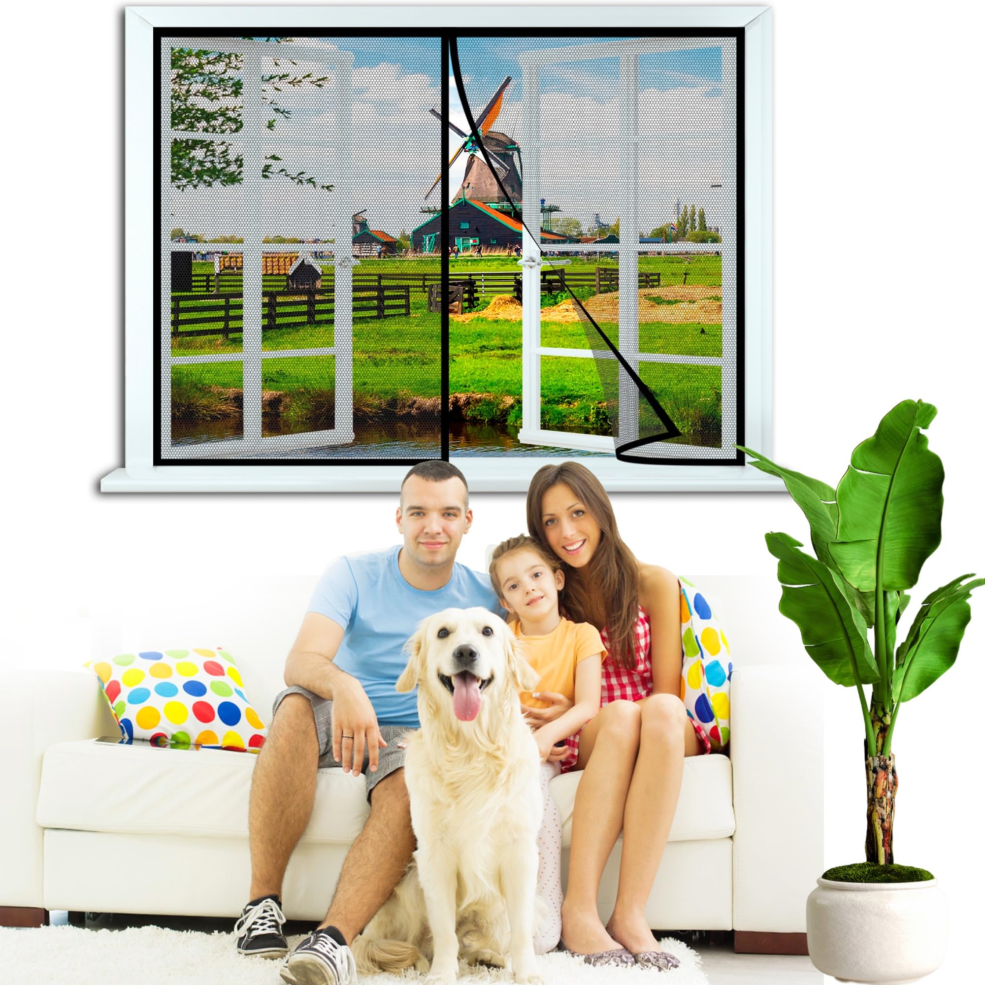 Ldqbf Black Polyester Magnetic Screen Window, 100X140cm Bug Net Mesh Door Insect Snap Screen Fly Curtain Mosquito, Summer Anti Mosquito Mesh Fly Curtain