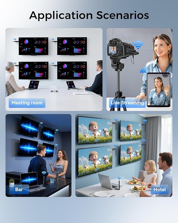 Wireless HDMI Transmitter and Receiver,492FT/150m 4K Decode 1080P Output Plug&Play 2.4G/5.8G Portable HDMI Wireless for Streaming Video and Audio to Monitor from Laptop/PC/TV Box/Projector(1v4) by Tongtion - Image 6