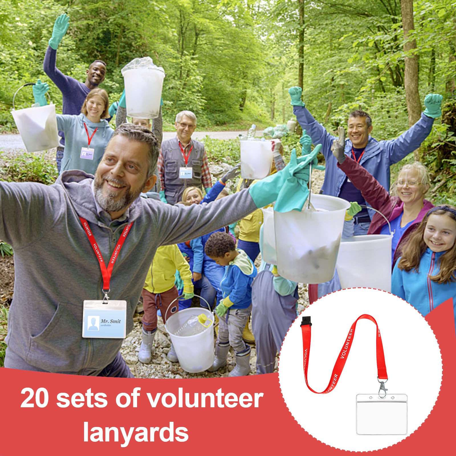 20 Pieces Red Volunteer Lanyards with 20 ID Card Holders Safely Separate Volunteer Lanyard Red Lanyards Quick-Release Neck Straps for Events Workplaces - Image 3