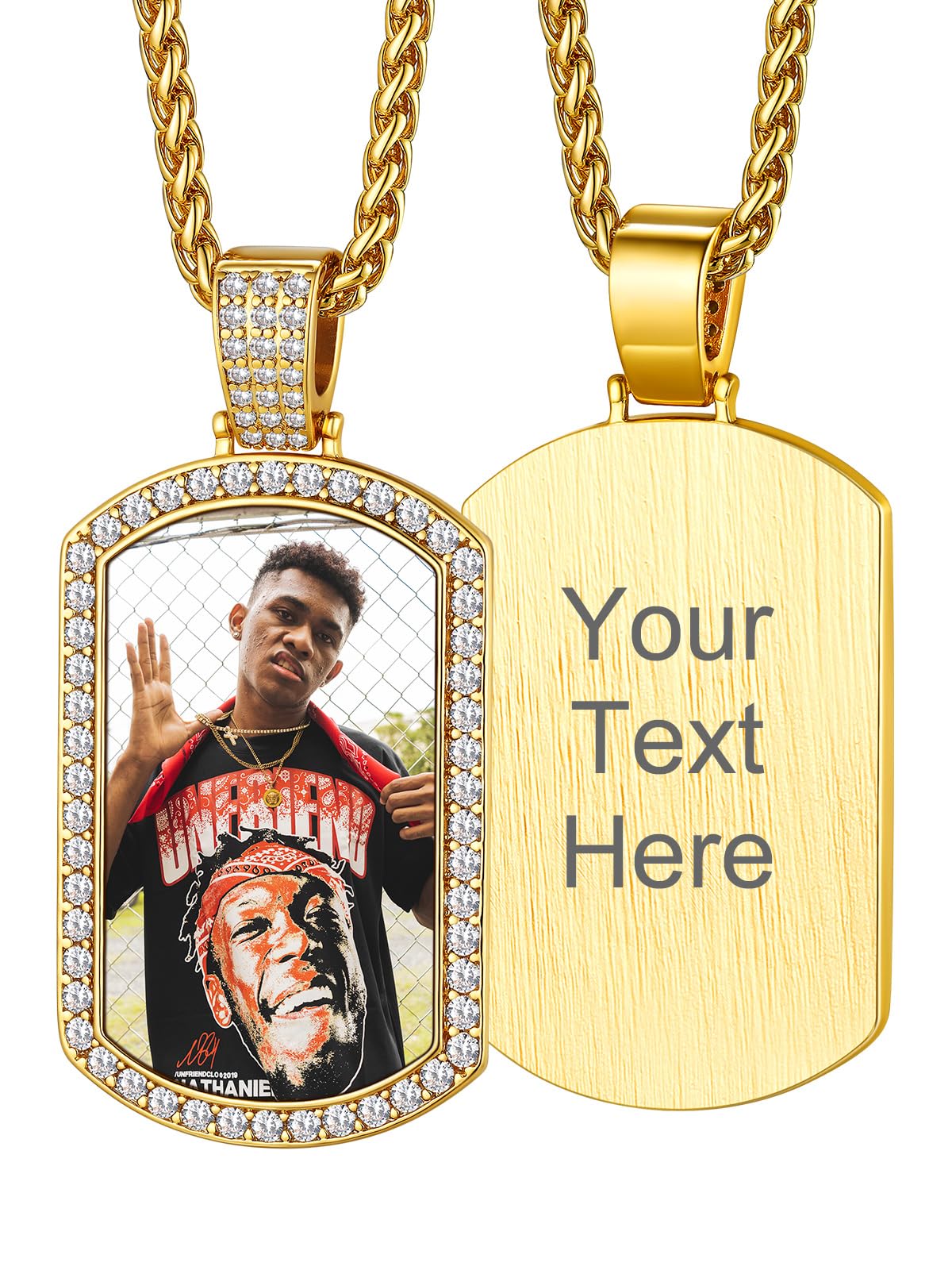 Custom4U Picture Necklace Personalized Photo Circle Chain for Men Women