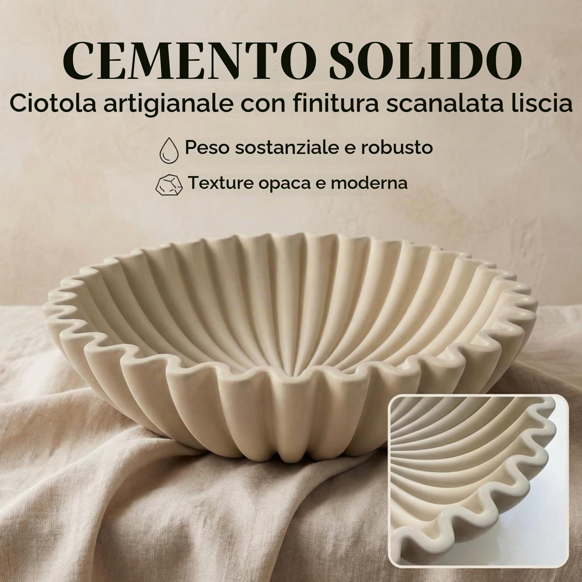 OAKOA Ciotola decorativa in cemento – ciotola biologica moderna per la casa – oggetti decorativi – ciotola di frutta in cemento – decorazione moderna per la casa biologica