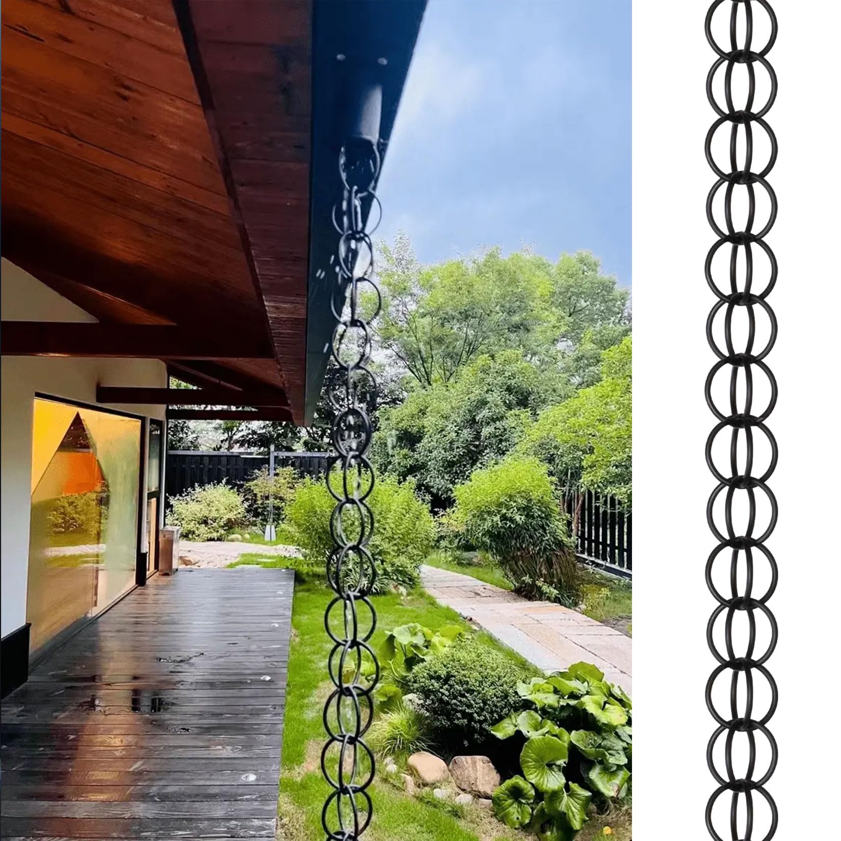 WEKONUMEX Rain Chains for Gutters, Rain Chain For Gutter Water Collection Garden Patio Gazebo Multicolor 1-10m(Black,2m(6.6ft))