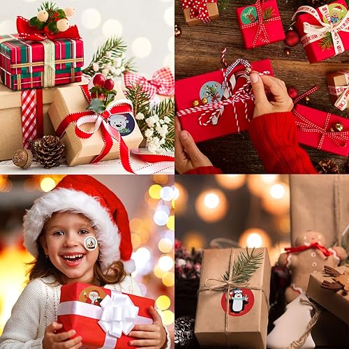 Miniatura 7 de Rollo de 1000 calcomanías de Navidad, calcomanías redondas autoadhesivas para niños, suministros de fiesta de Navidad (16 patrones)