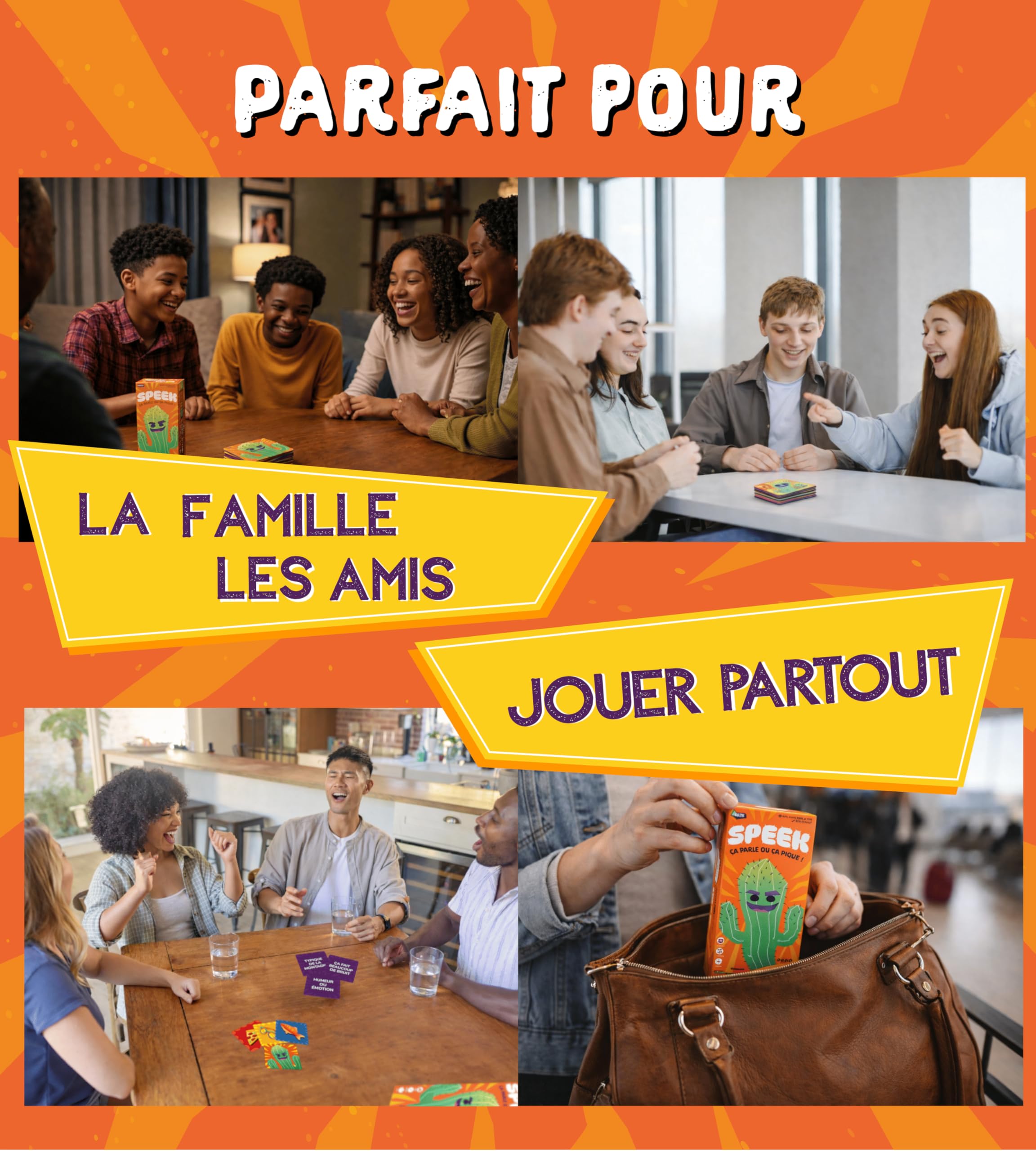 Tailemi SPEEK – Jeu d’Ambiance Rapide et Drôle - Jeu de Société Famille & Amis - 2 à 6 Joueurs - Dès 10 Ans - 10 Minutes - 200 Cartes - Idée Cadeau Anniversaire & Soirée - 5
