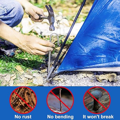 Miniatura 6 de Paquete de 10 estacas galvanizadas de 12 pulgadas con gancho en J, anclajes de suelo con gancho en J resistente, soporte de acero curvado para